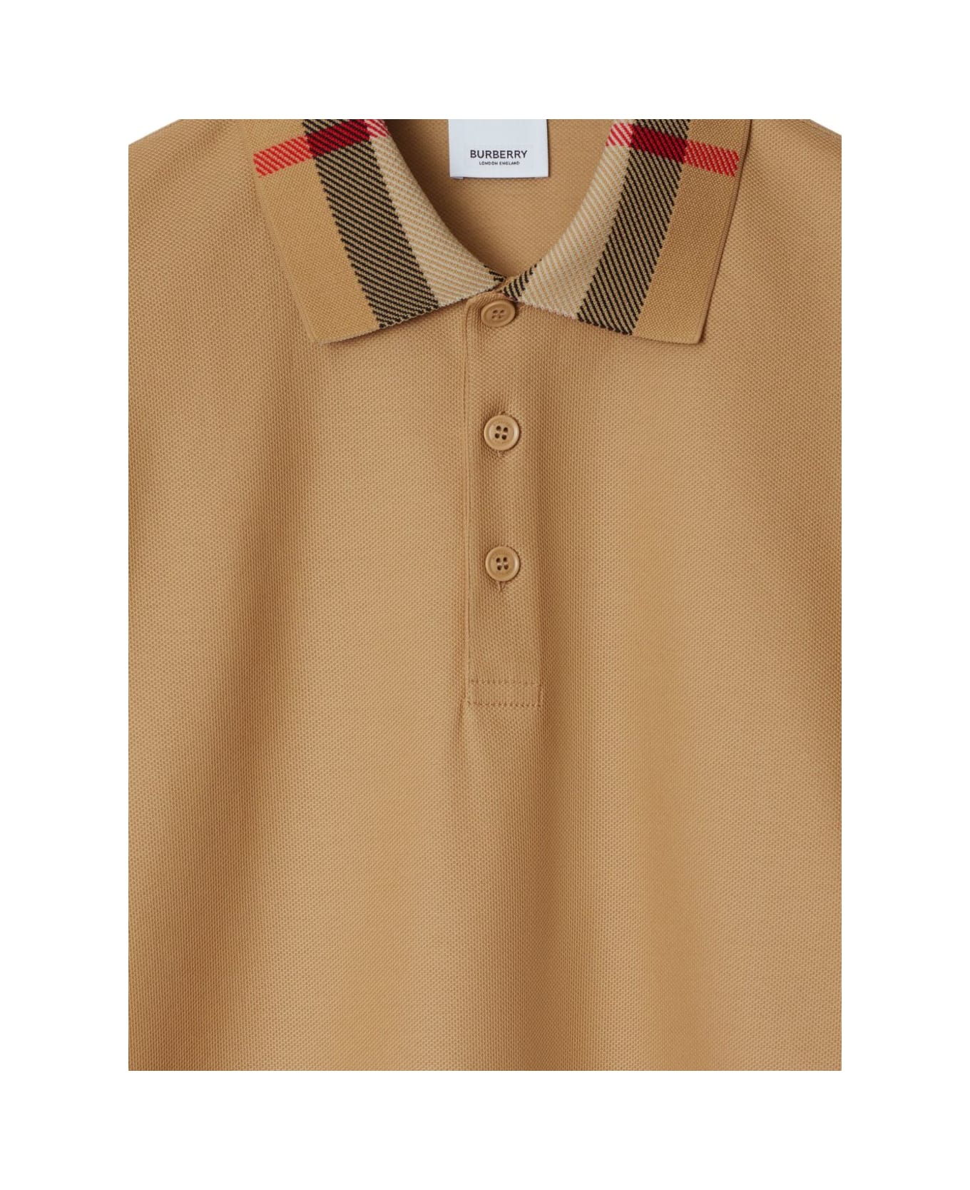 Burberry Check Collar Cotton Polo Shirt - Beige