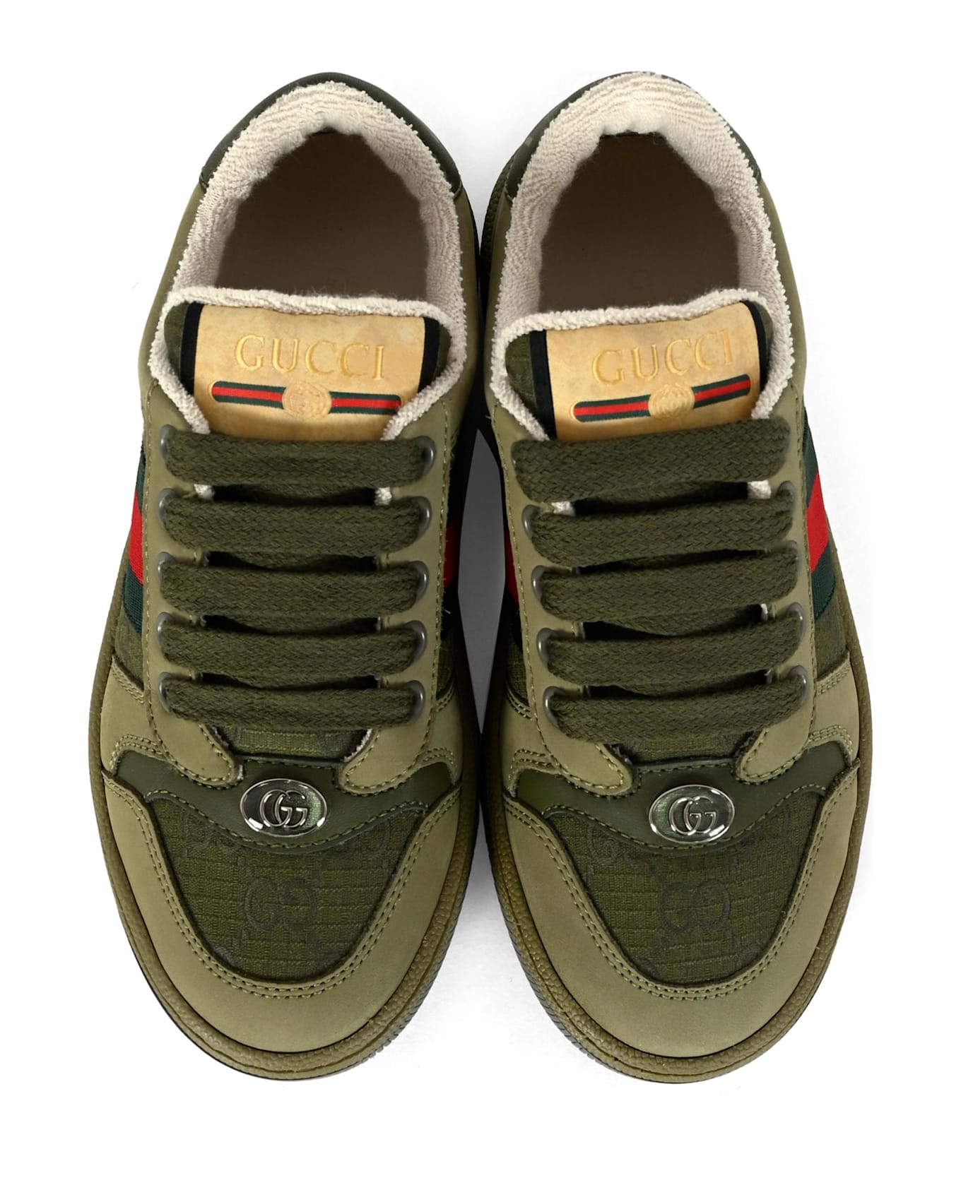 Gucci Green Screener Sneakers For Kids With Web Detail - Green シューズ