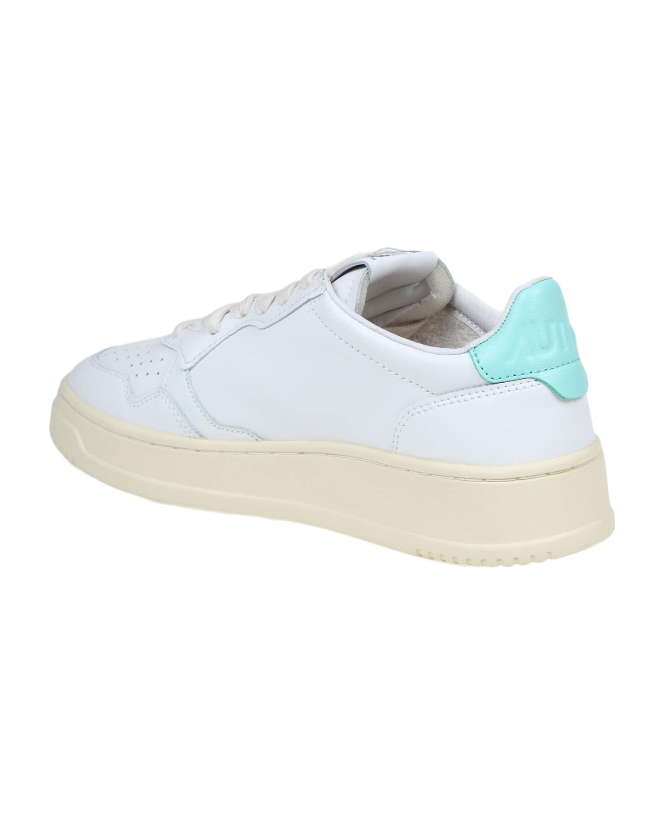 Autry 01 Sneakers In White Leather - white/turquoise