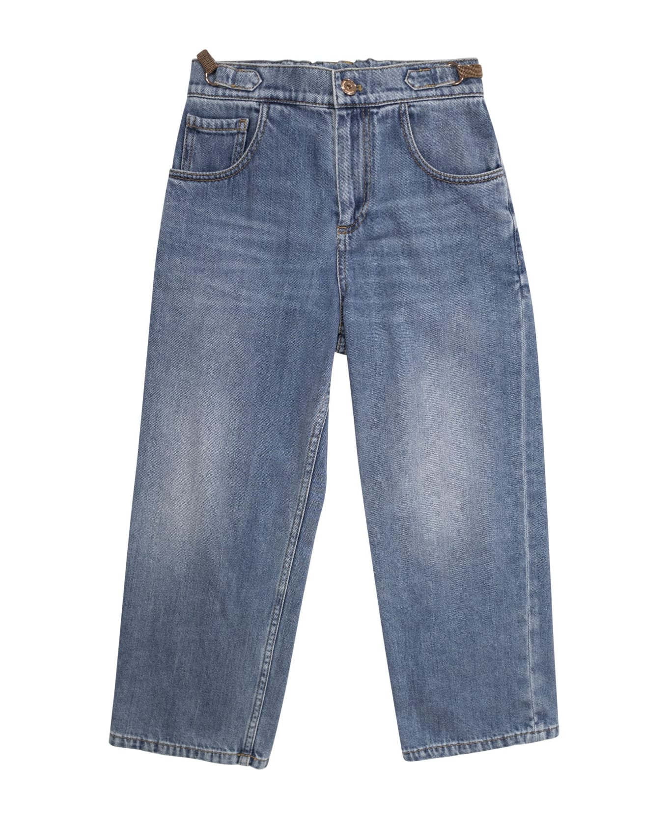 Brunello Cucinelli Straight Trousers In Soft Denim With Jewellery - Denim