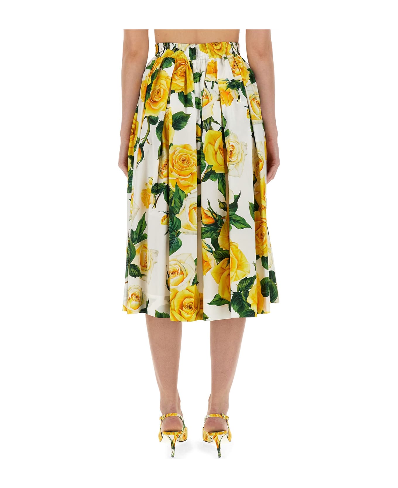 Dolce & Gabbana Flower Print Full Skirt - Vo Yellow Rose White スカート