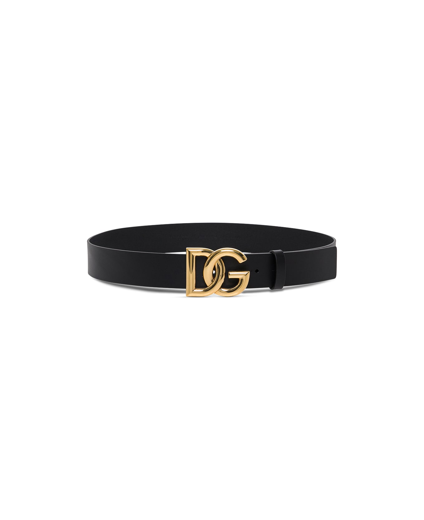 Dolce & Gabbana Black Leather Belt With Logo Buckle - Black