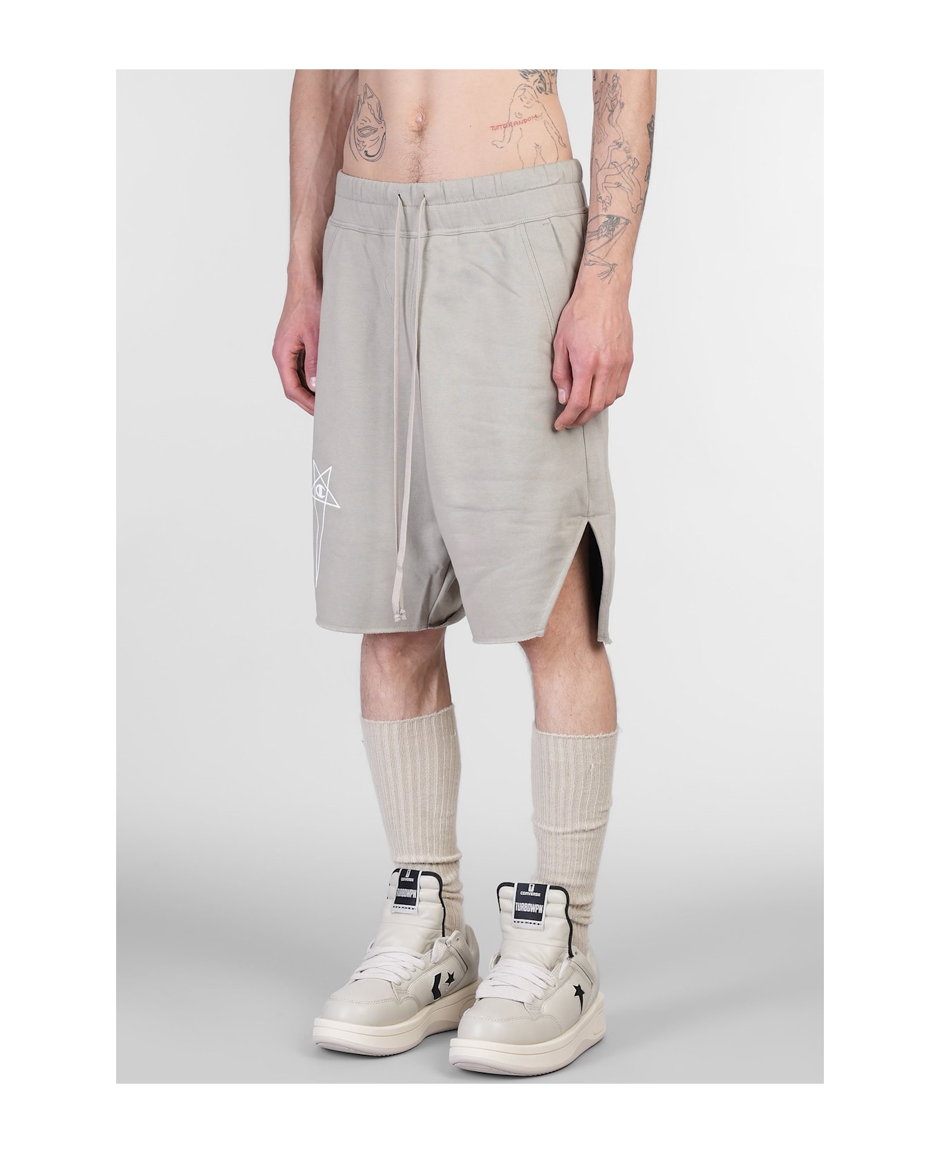 Rick Owens x Champion Beveled Pods Shorts In Taupe Cotton - taupe