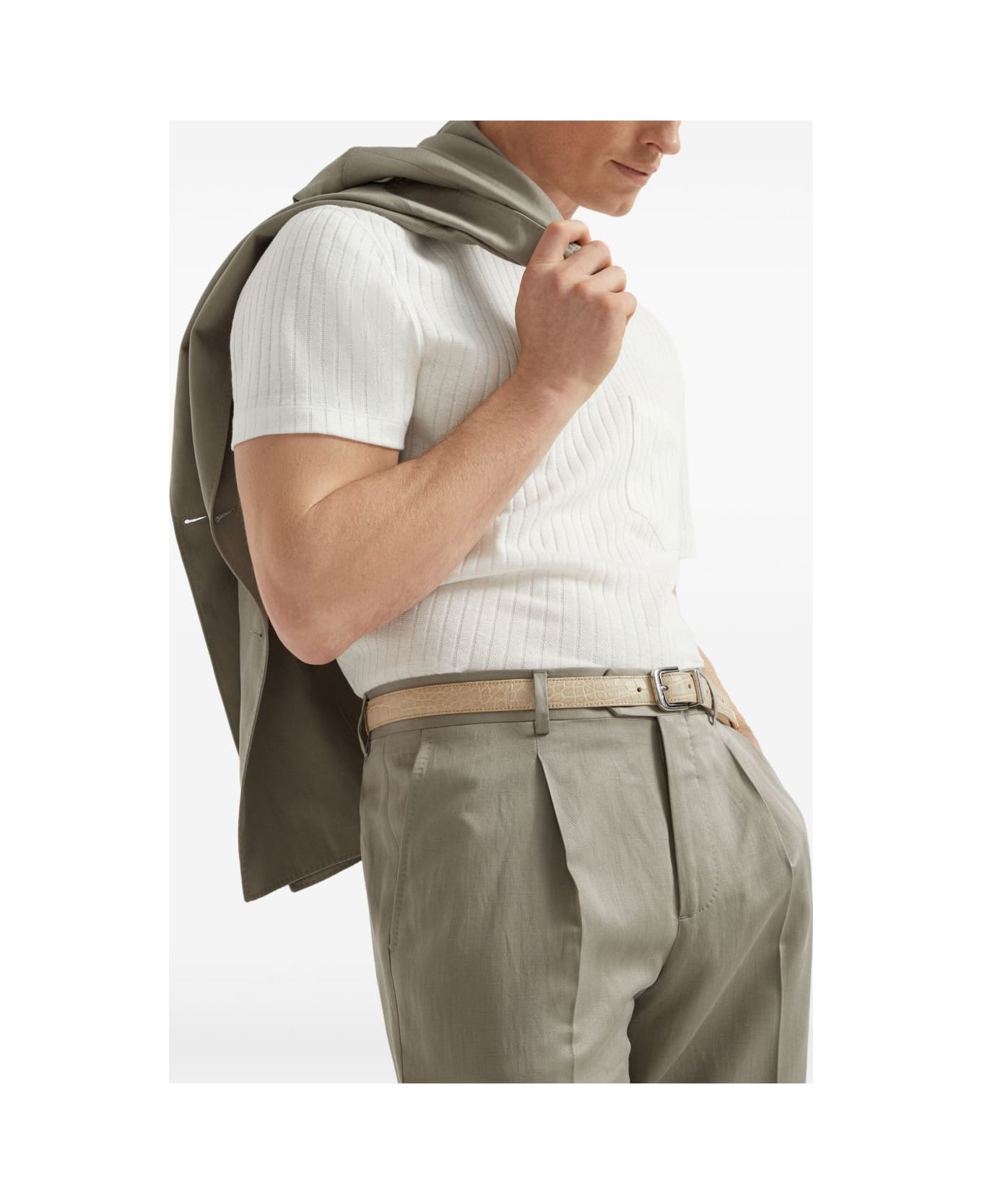 Brunello Cucinelli Silk And Linen Jacket - Kaki