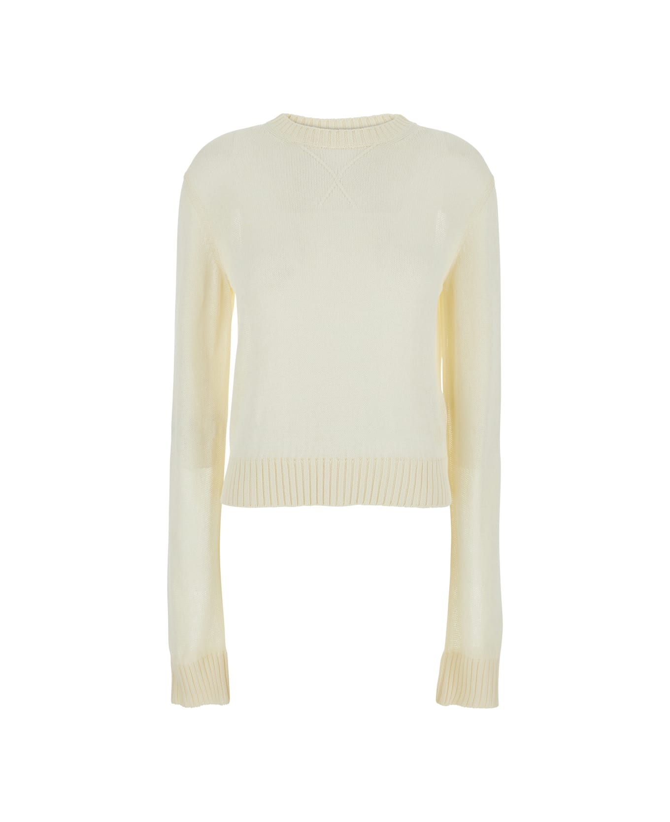 Jil Sander White Cropped Crewneck Sweater With Tonal Logo Embroidery In Cotton Woman - White