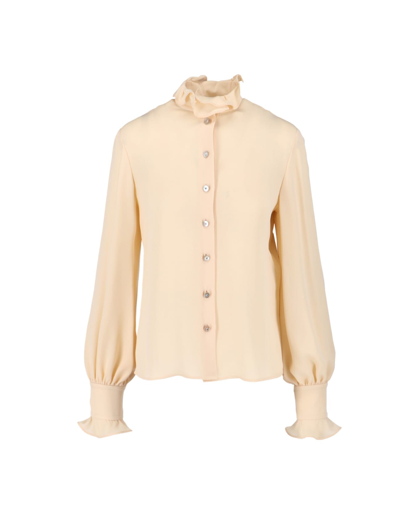 Valentino Silk Shirt With Ruffles - Beige