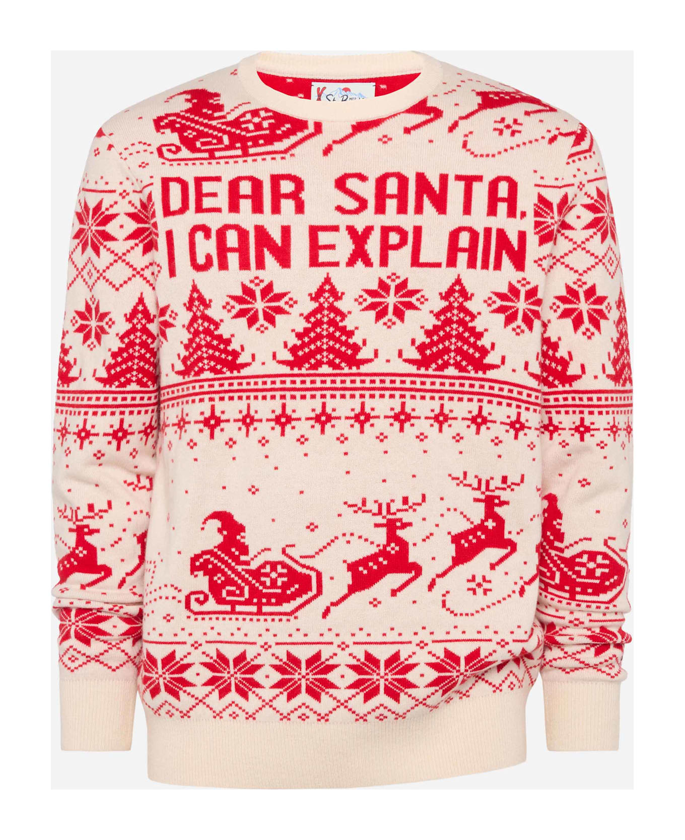 MC2 Saint Barth Red Sweater Heron With Fair Isle And Dear Santa Jacquard - WHITE