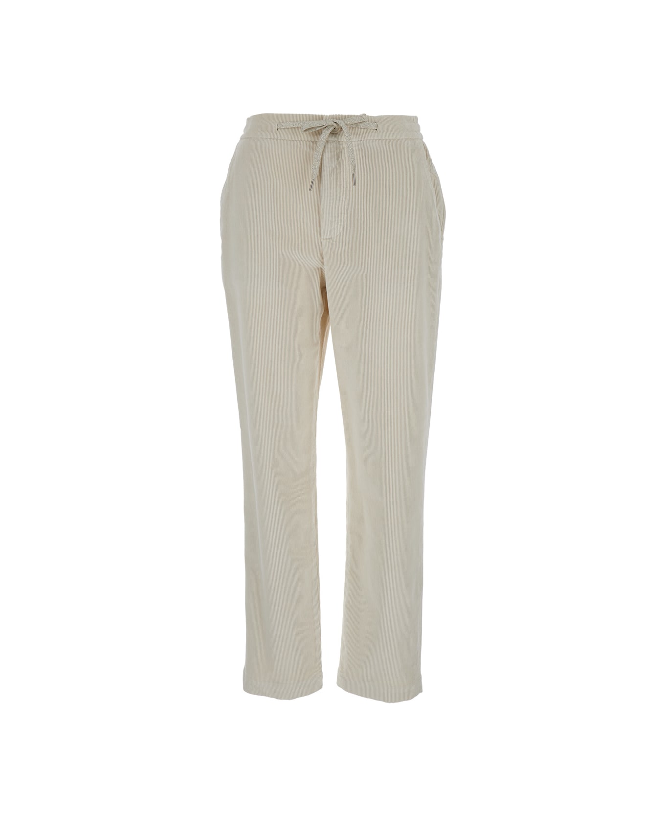 Eleventy Beige Pants With Drawstring In Corduroy Woman - Beige