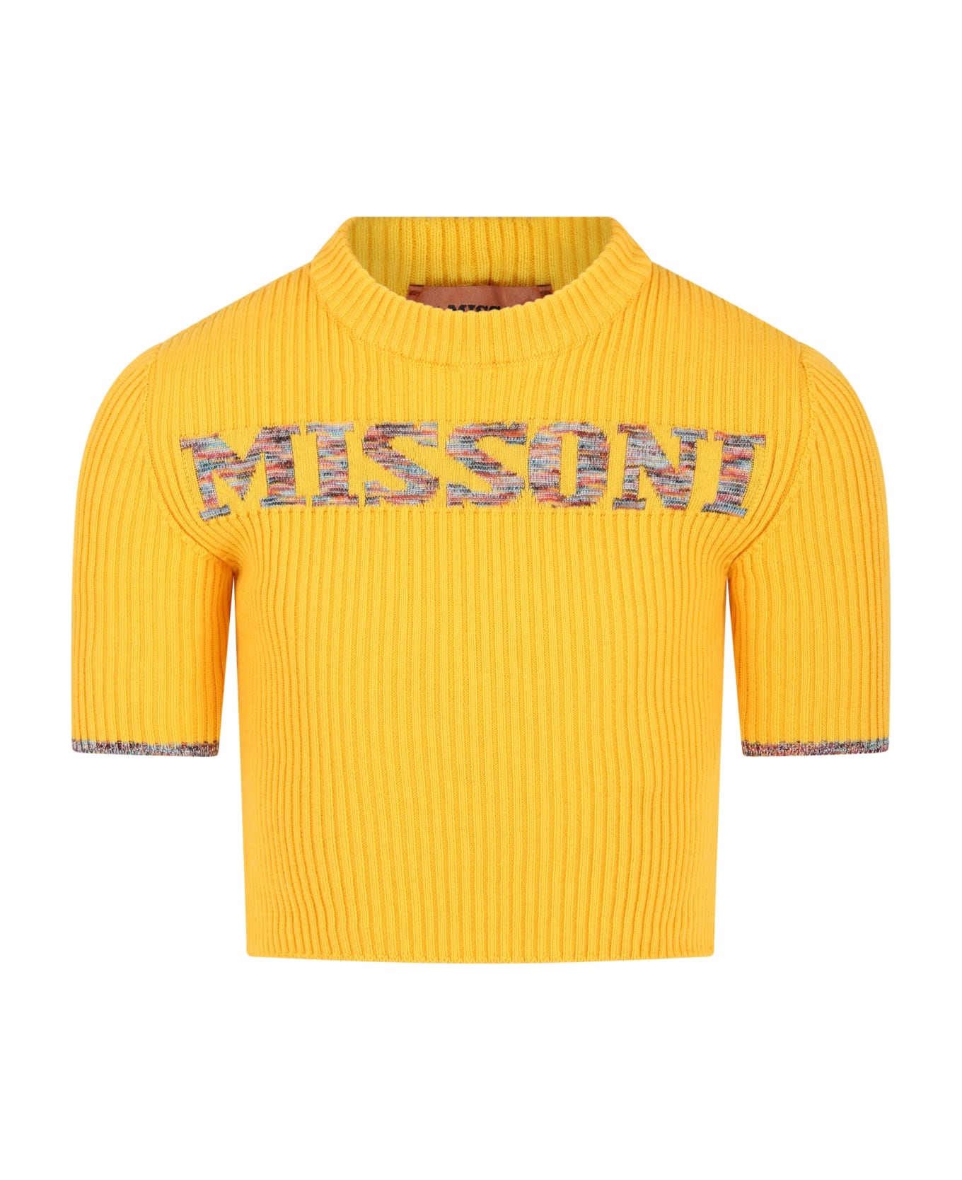 Missoni Kids Yellow Sweater For Girl With Multicolor Embroidered Logo - Yellow
