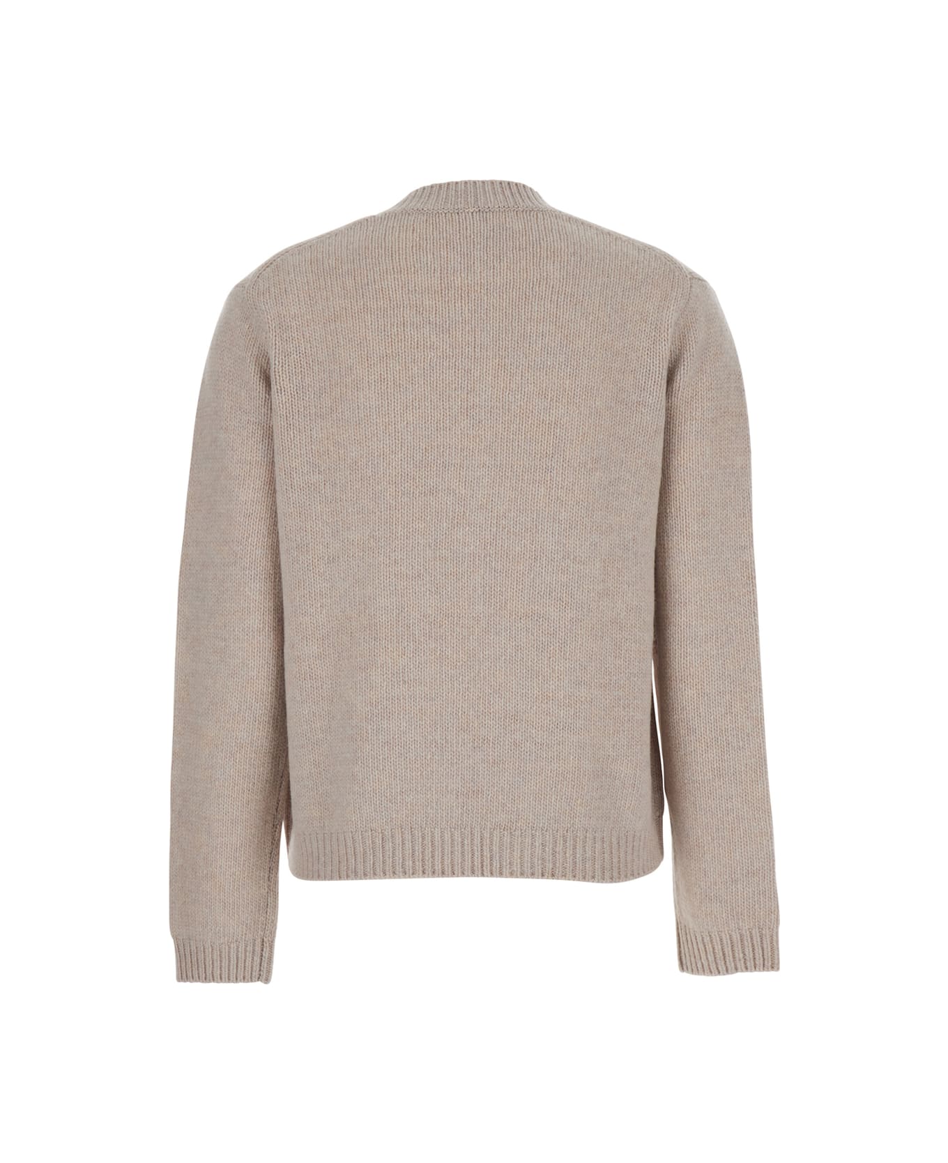 Maison Kitsuné Beige Crew Neck Sweater With Ribbed Design And Front Embroidery In Wool Woman - Beige