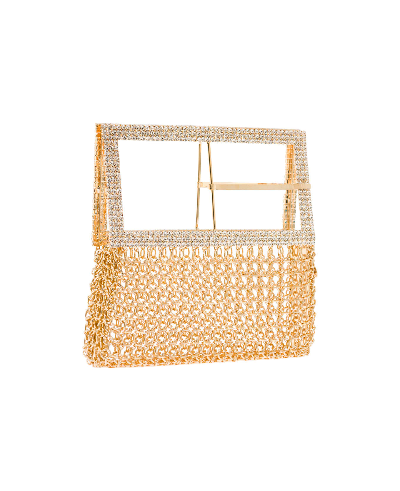 Silvia Gnecchi 'downtown Bag' Gold-colored Shoulder Bag With Maxi Buckle In Metal Mesh Woman - Metallic ショルダーバッグ