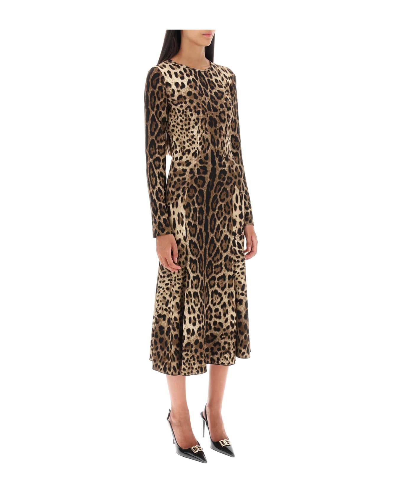 Dolce & Gabbana Leopard Print Viscose Midi Dress - Brown ワンピース＆ドレス