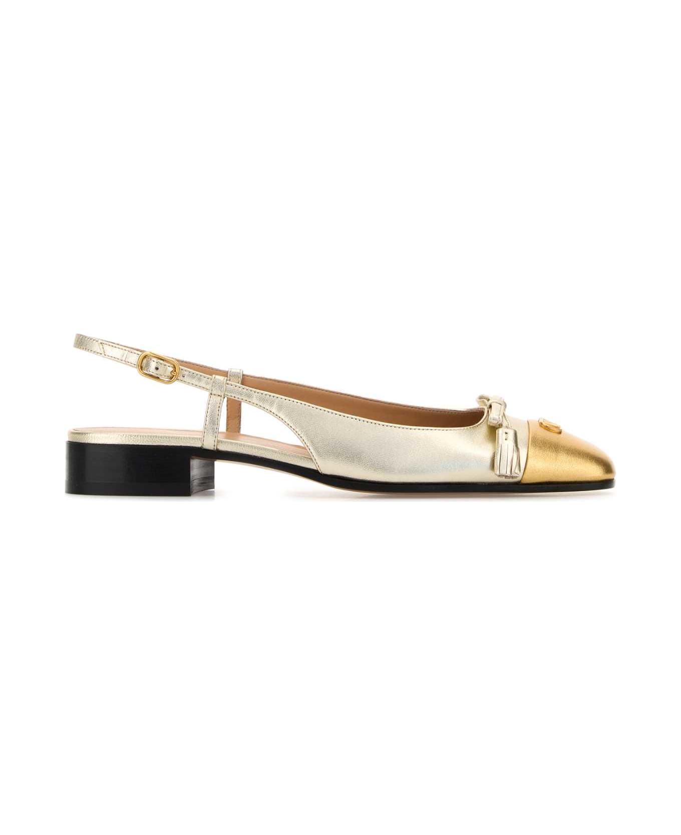 Valentino Garavani Two-tone Leather Valet Du Roi Ballerinas - PLATINOSOFTGOLD