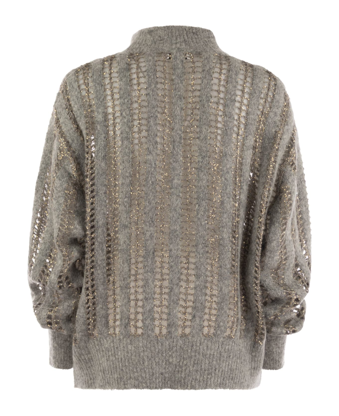 Brunello Cucinelli Wool And Mohair Cardigan With Mesh Workmanship - Grey