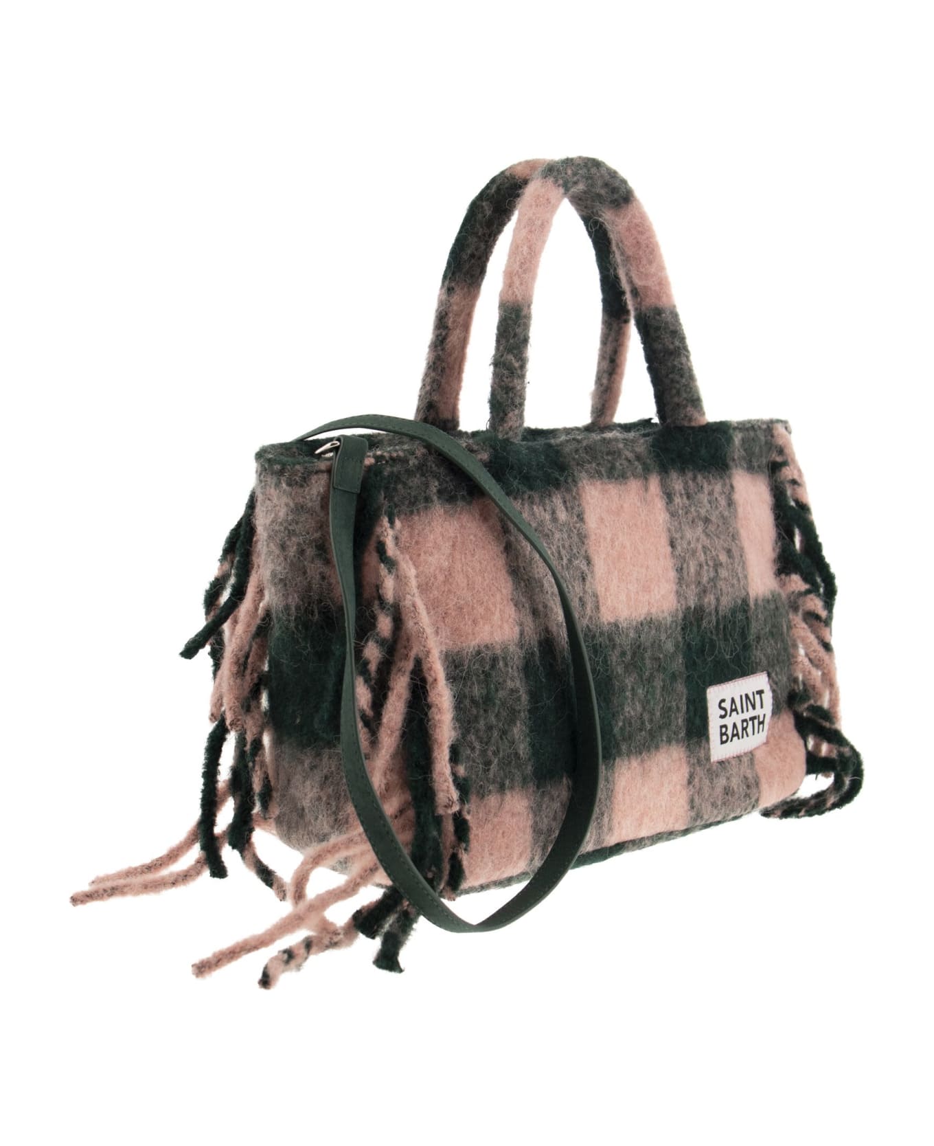 MC2 Saint Barth Tartan Bag With Fringes - Pink/green