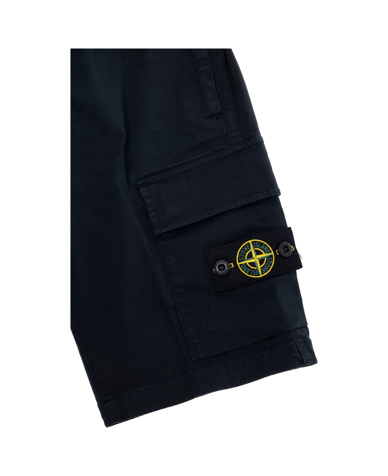 Stone Island Junior Blue Bermuda Pants With Elastic Waist And Logo Patch On The Front In Cotton Stretch Boy - Blu