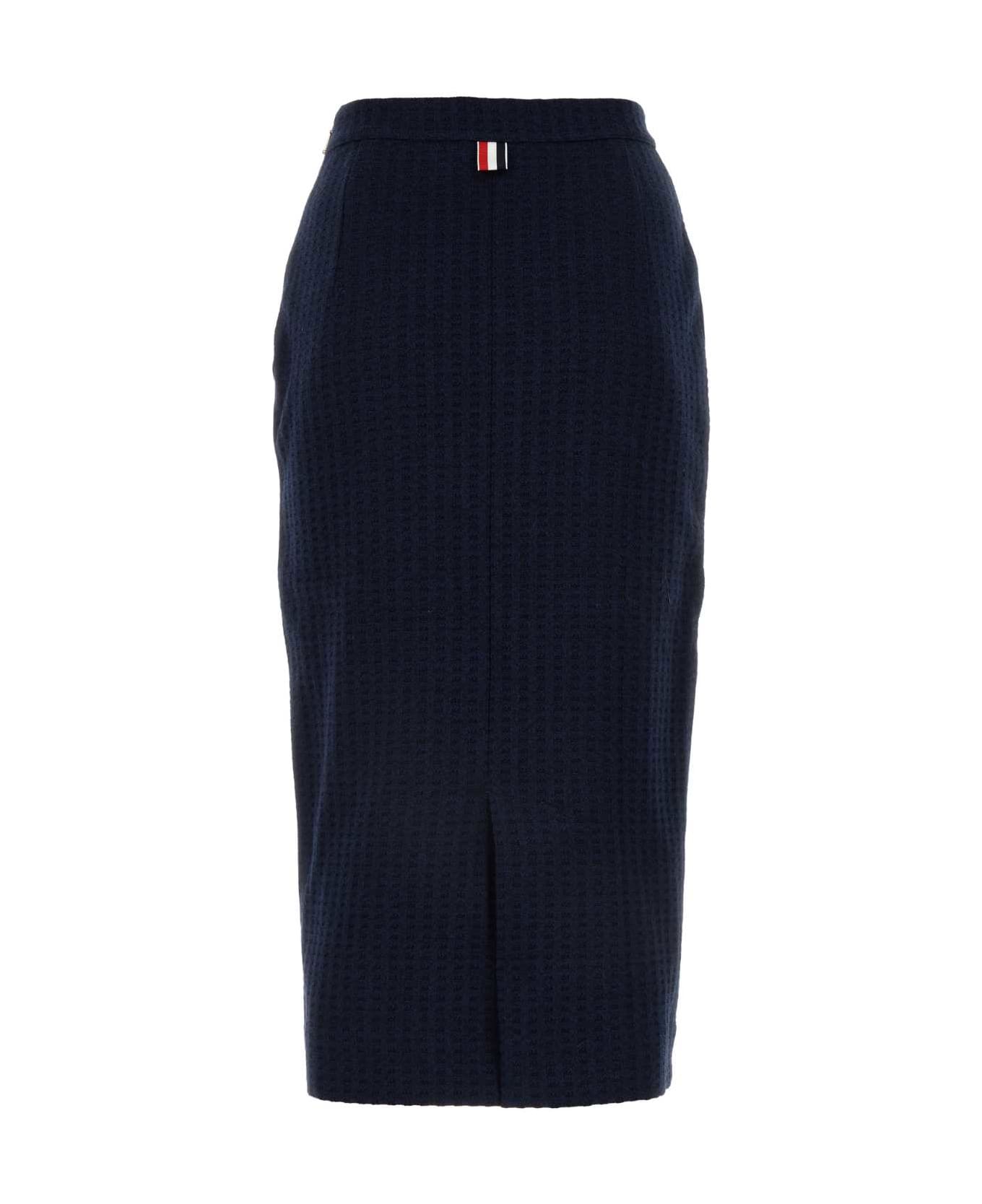 Thom Browne Melange Navy Blue Cotton Skirt - NAVY