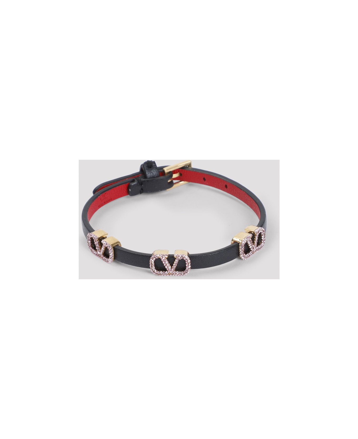 Valentino Garavani Leather Bracelet - Sm Nero Rouge Pur