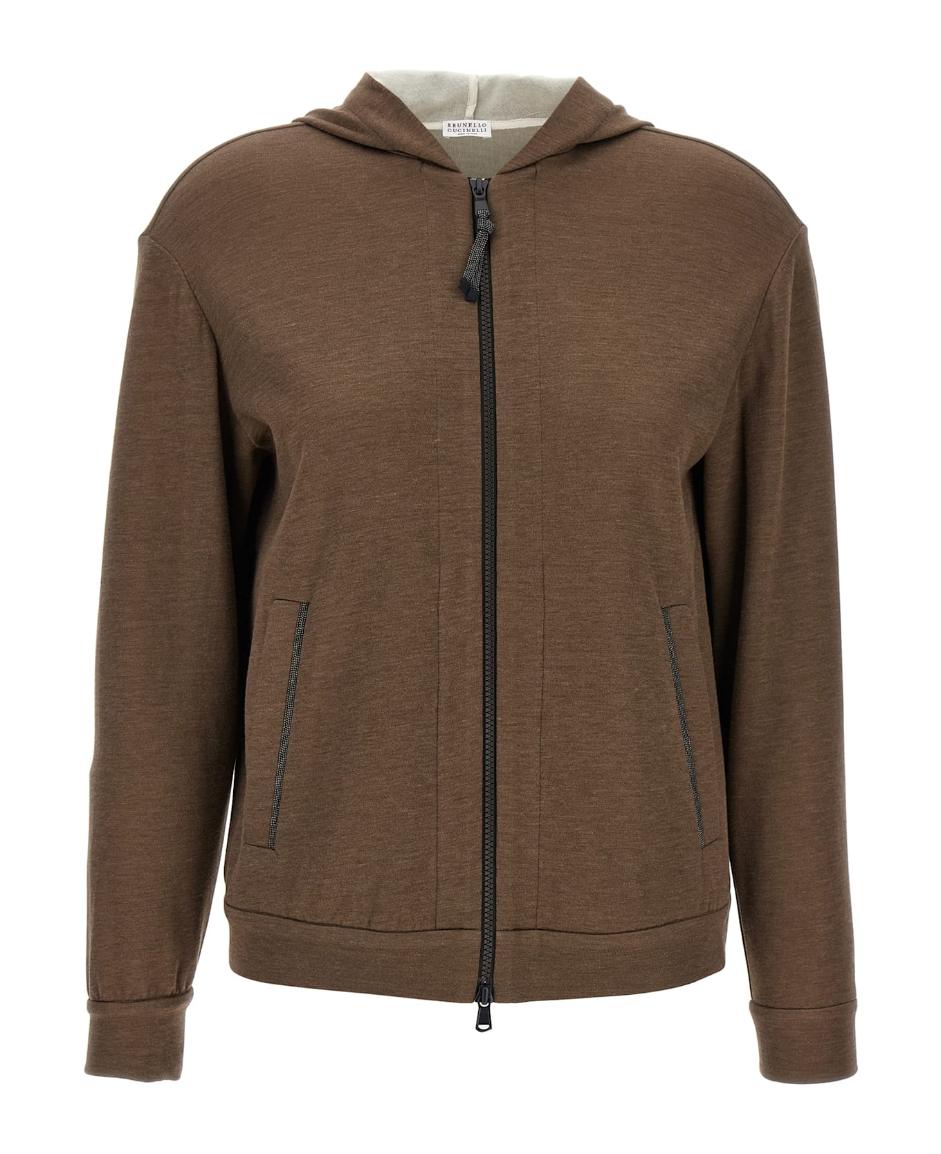 Brunello Cucinelli 
precious Zipper Pull
 Hoodie - Brown