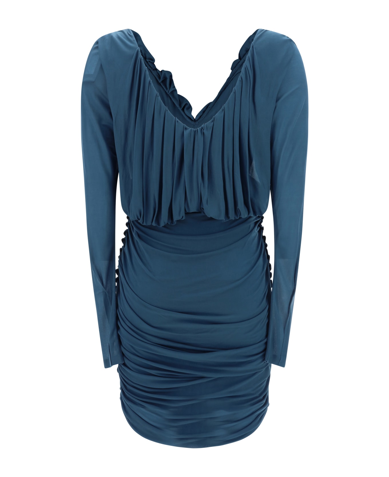 Saint Laurent Long-sleeved V-neck Dress - Blue