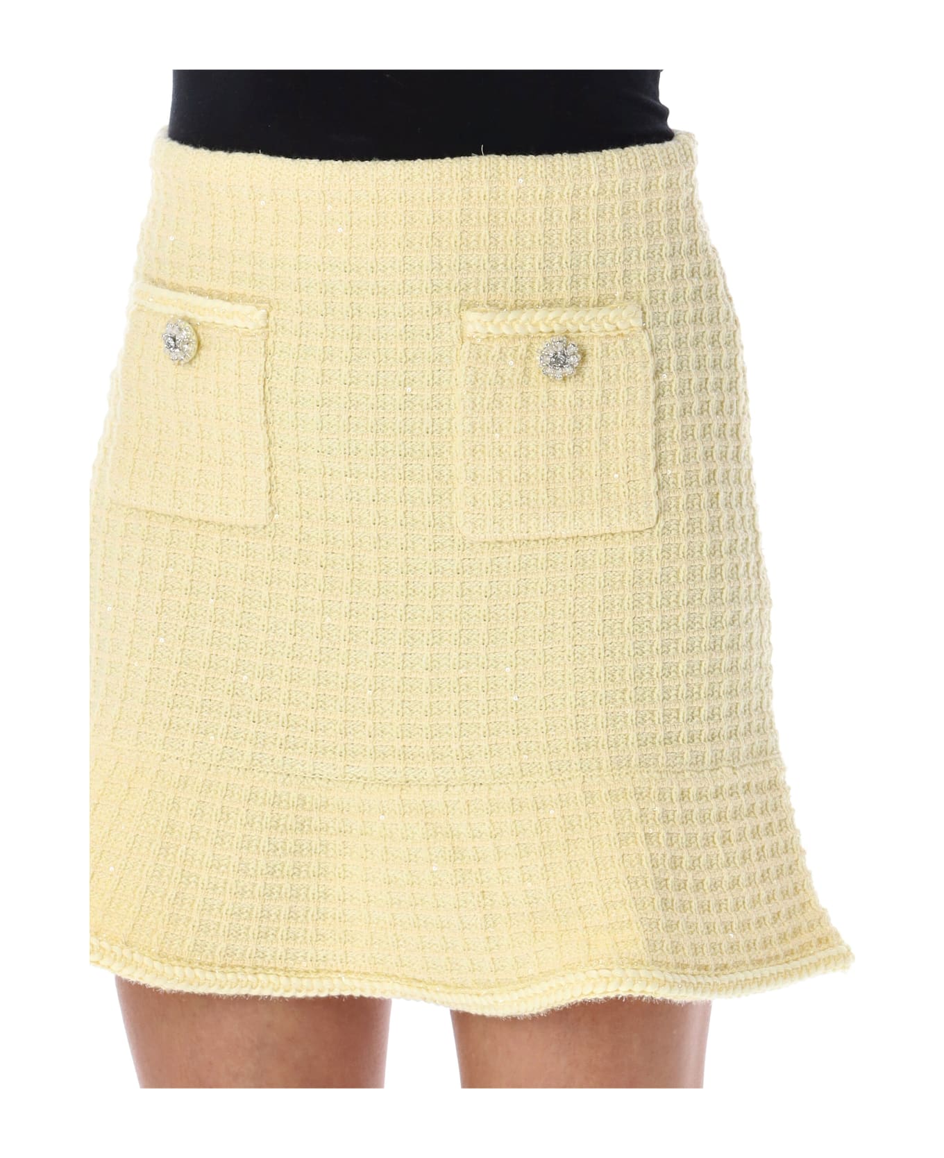 self-portrait Textured Knit Mini Skirt - YELLOW