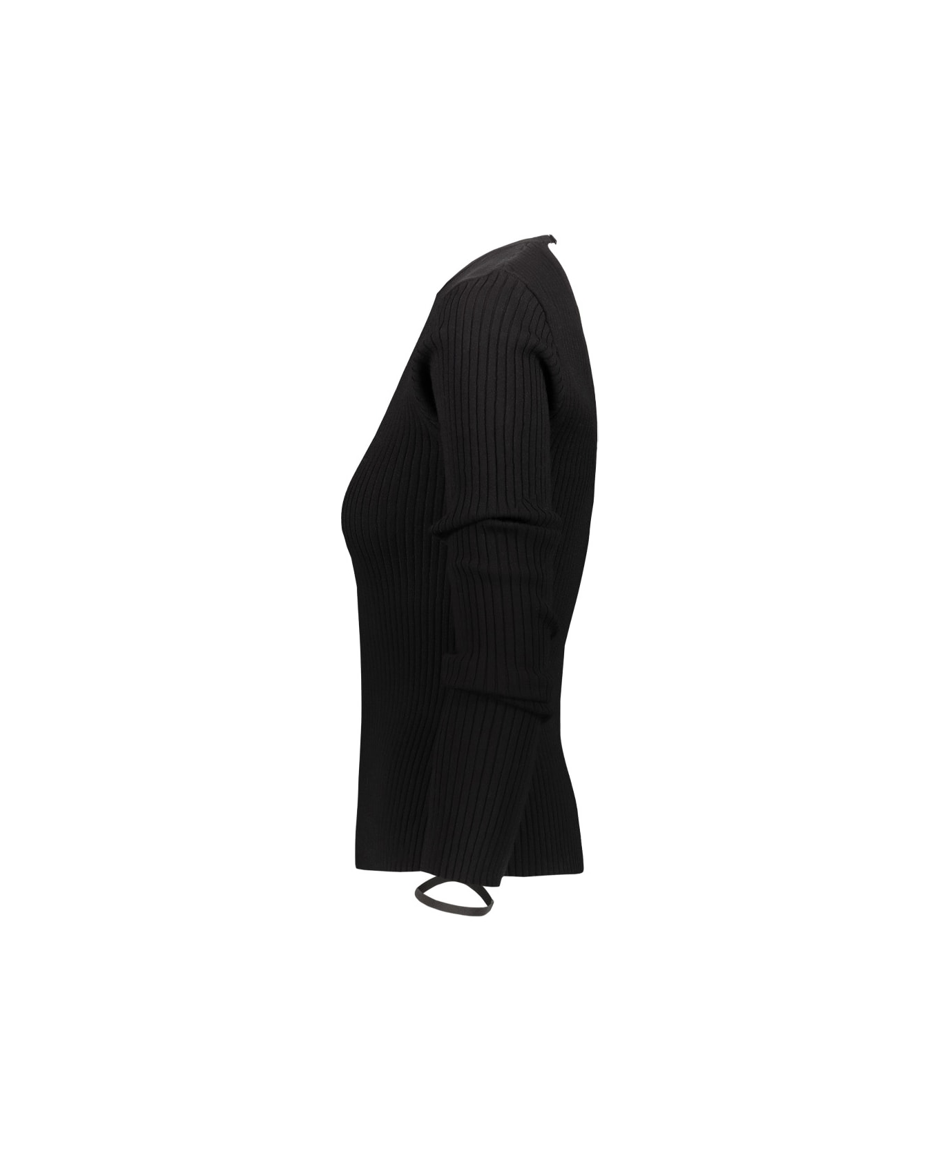 Courrèges Elastic Wrist Rib Knit Sweater - Black