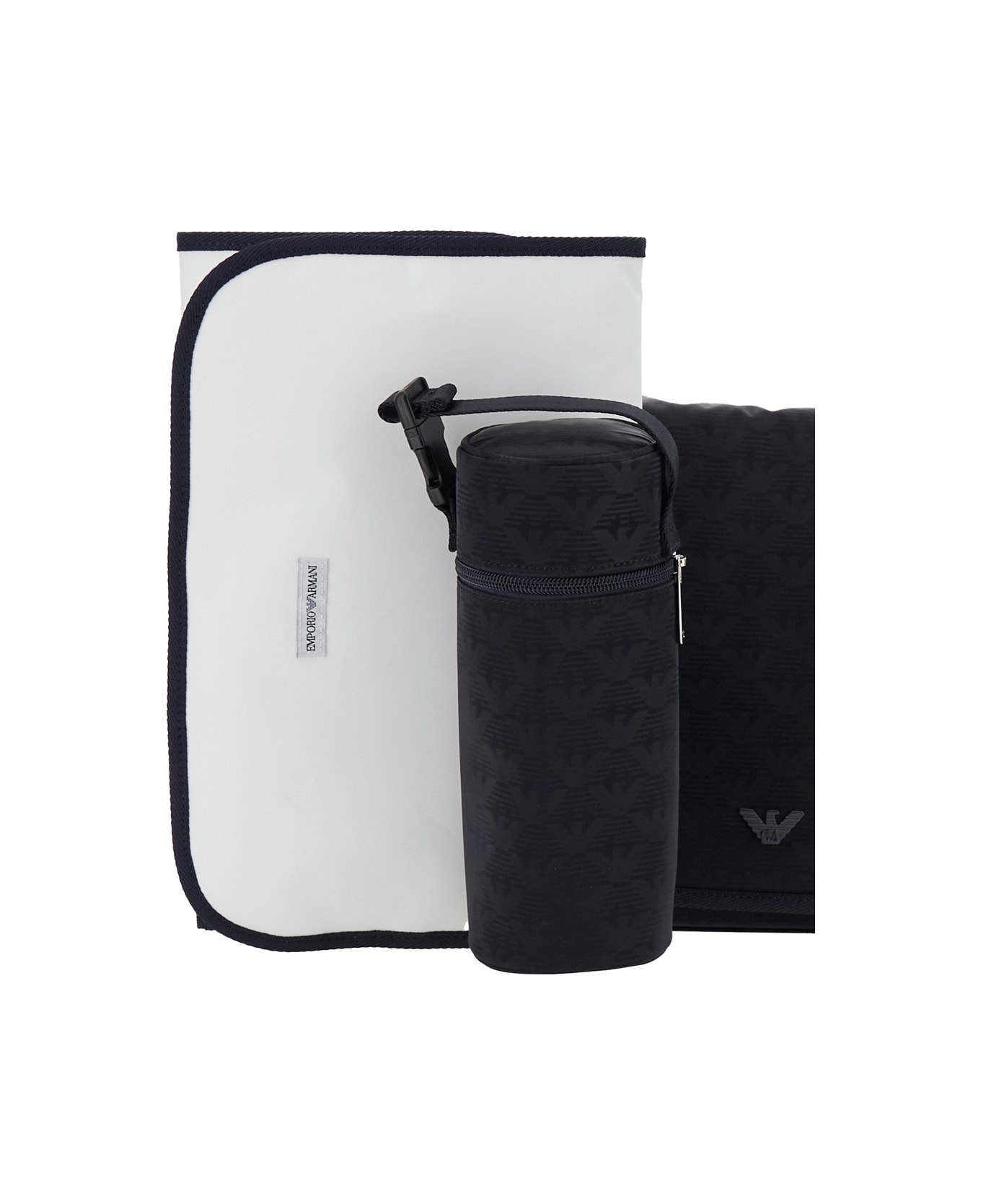 Emporio Armani Blue Crossbody Bag With Adjustable Shoulder Strap And All-over Logo Embroidery In Tech Fabric Boy - Blu