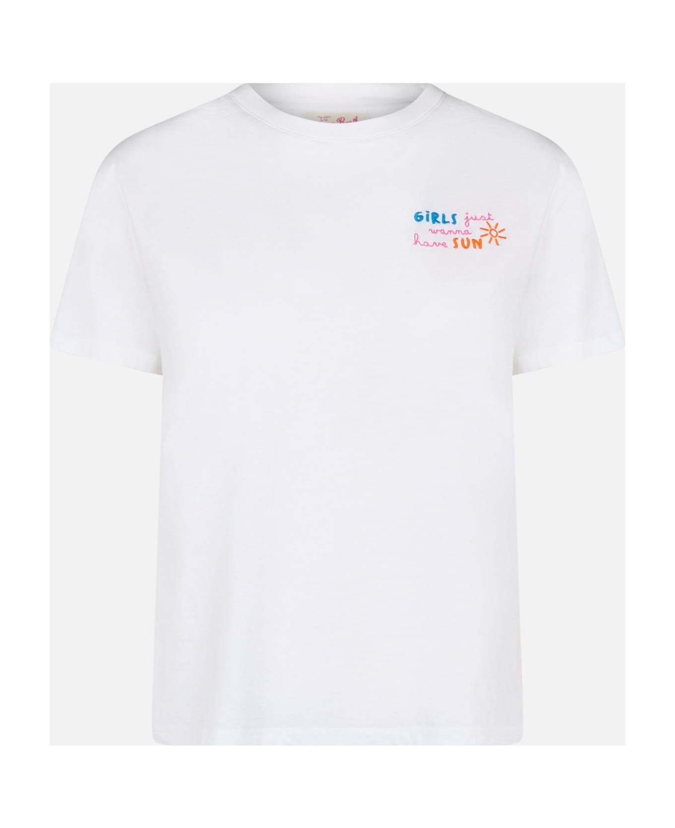 MC2 Saint Barth Woman Cotton Jersey Crewneck T-shirt Emilie With Girls Just Wanna Have Sun Embroidery - WHITE