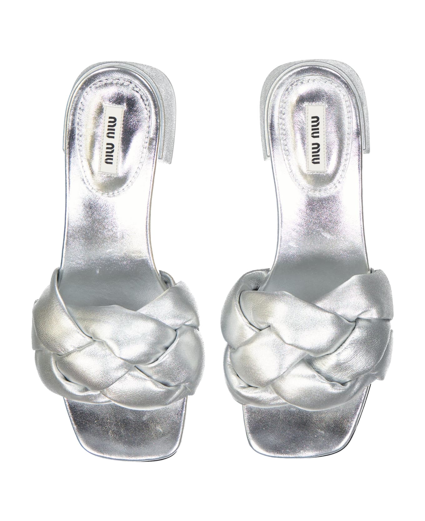 Miu Miu Leather Sandals - Silver