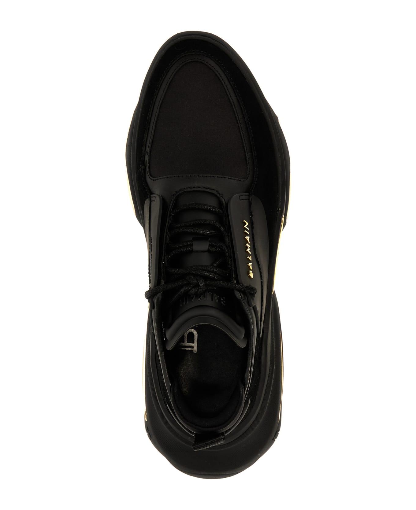 Balmain B-bold Low-top Leather And Suede Sneakers - Black