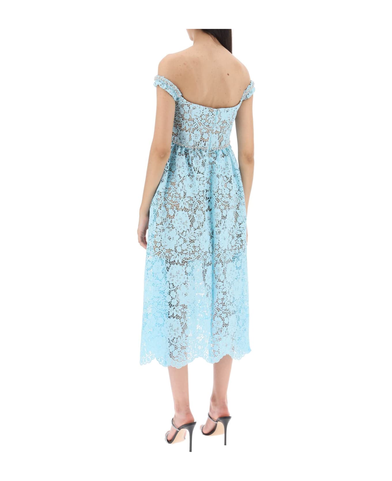 self-portrait Midi Dress In Floral Lace With Crystals - Blue ワンピース＆ドレス