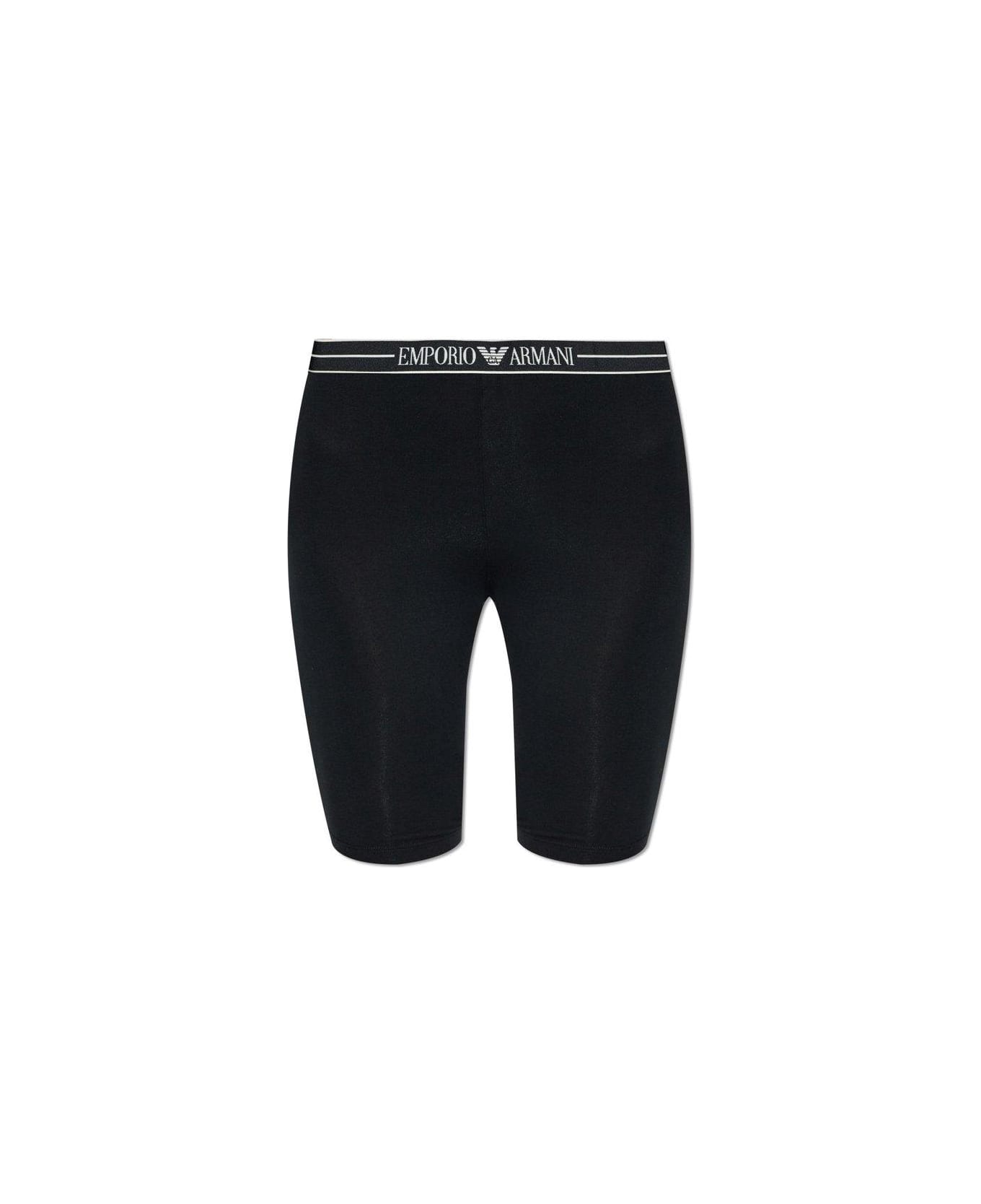 Emporio Armani Logo Waistband Asv Biker Shorts - Black