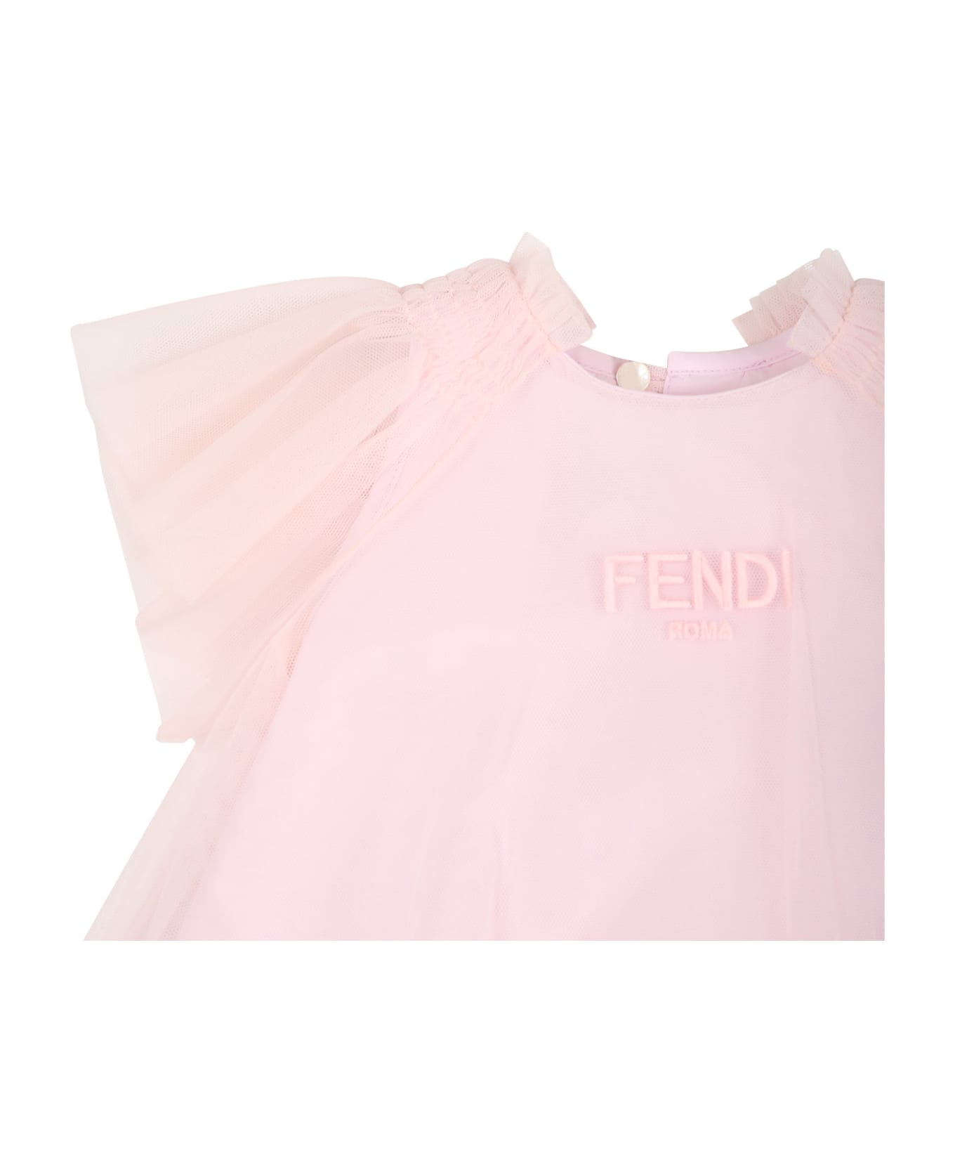 Fendi Pink Dress For Baby Girl With Logo - Pink