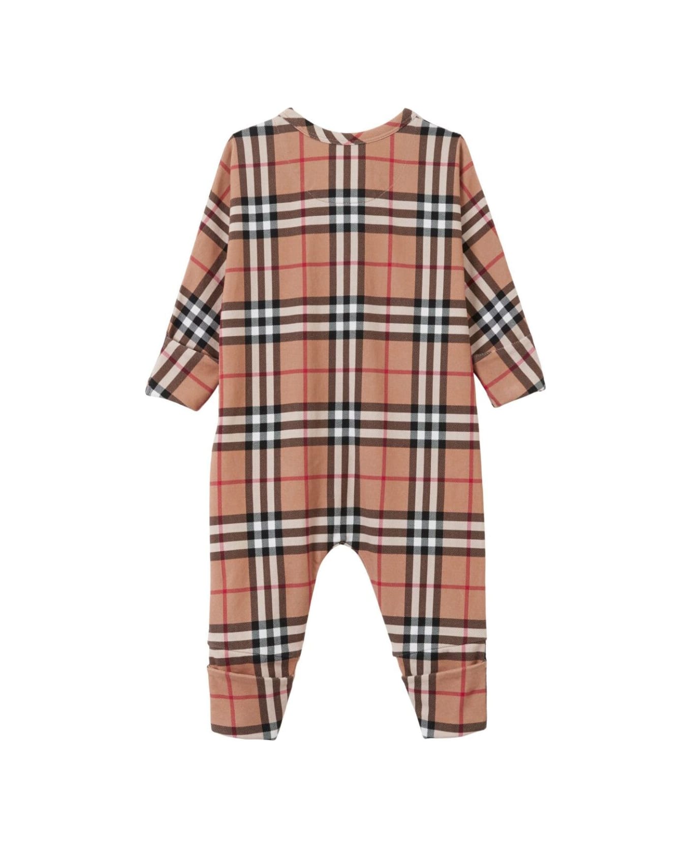 Burberry 'claude' Beige Onesie With Vintage Check Motif And Zip In Stretch Cotton Baby - Multicolor ボディスーツ＆セットアップ