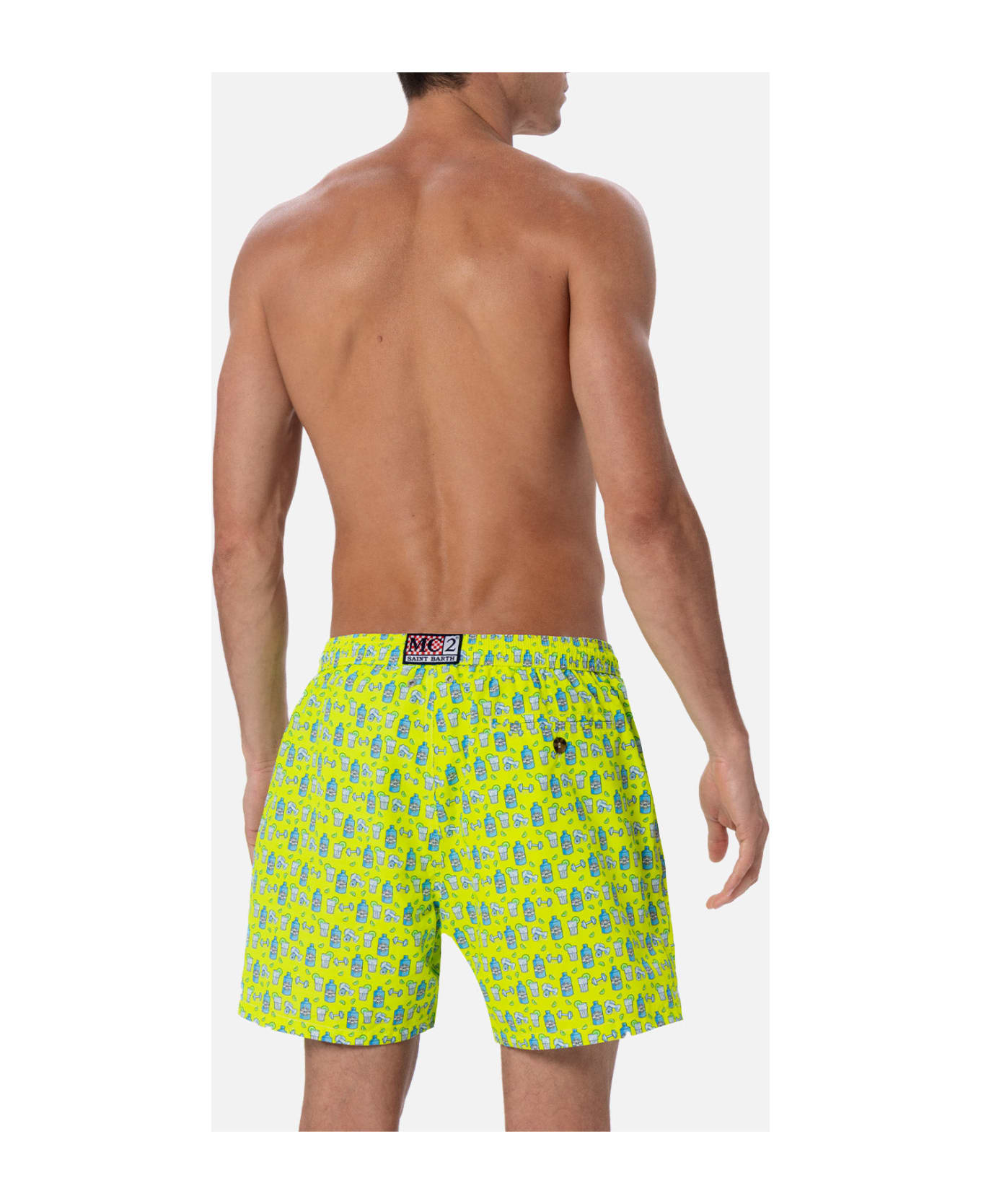 MC2 Saint Barth Man Lightweight Fabric Swim-shorts Lighting Micro Fantasy With Gym And Gin Print - YELLOW