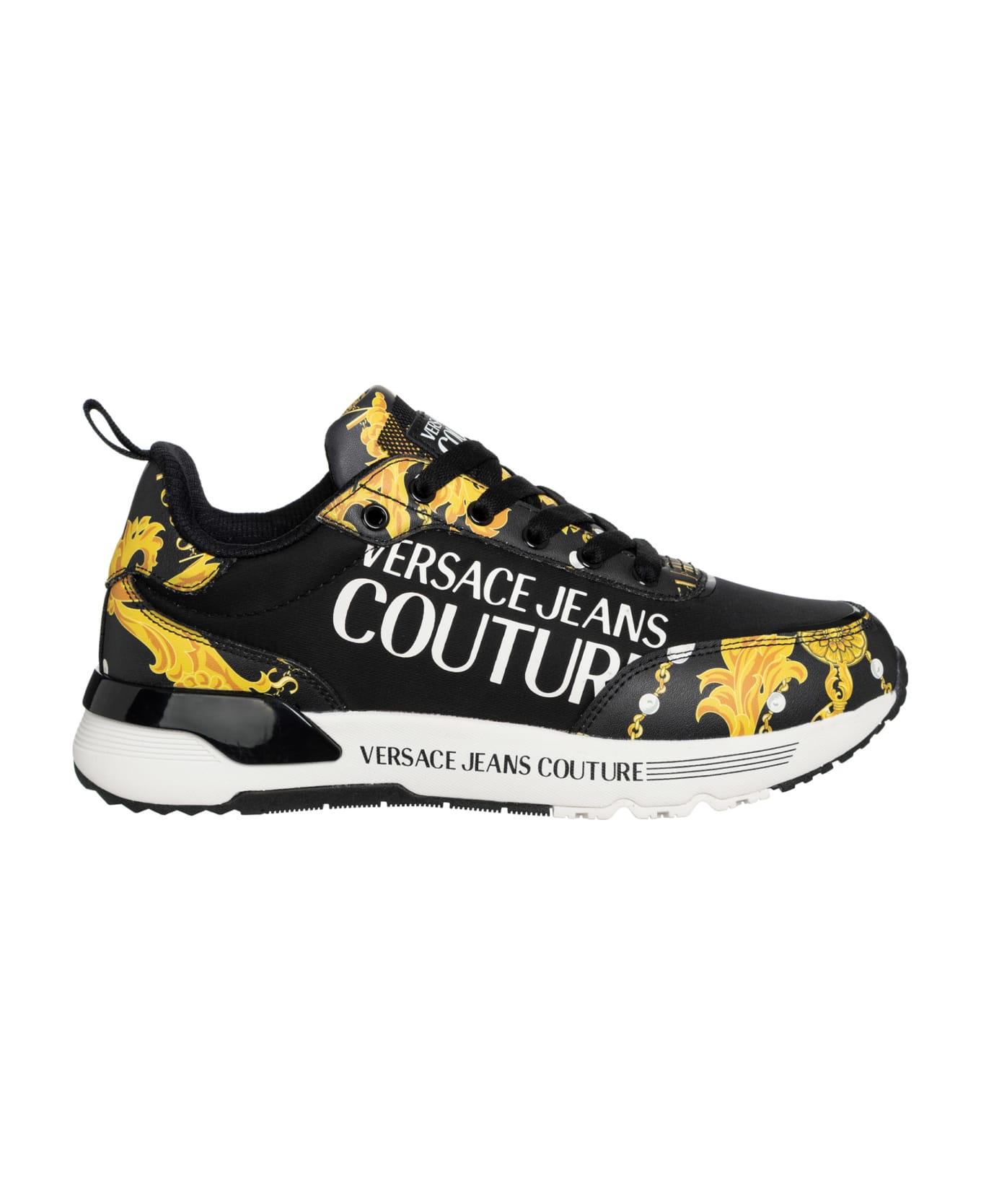 Versace Jeans Couture Dynamic Chain Couture Leather Sneakers - BLACK/GOLD