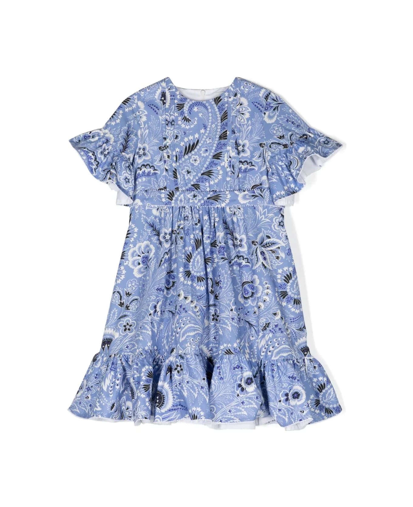 Etro Light Blue Dress With Ruffles And Paisley Print - Blue ワンピース＆ドレス