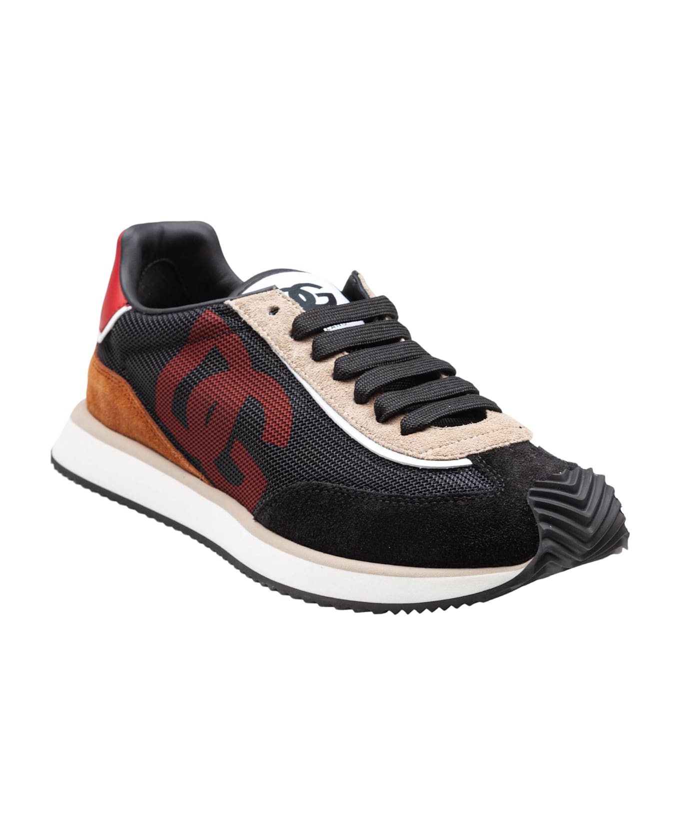 Dolce & Gabbana Cushion Sneakers In Mixed Materials Color Black/beige - Black/Beige