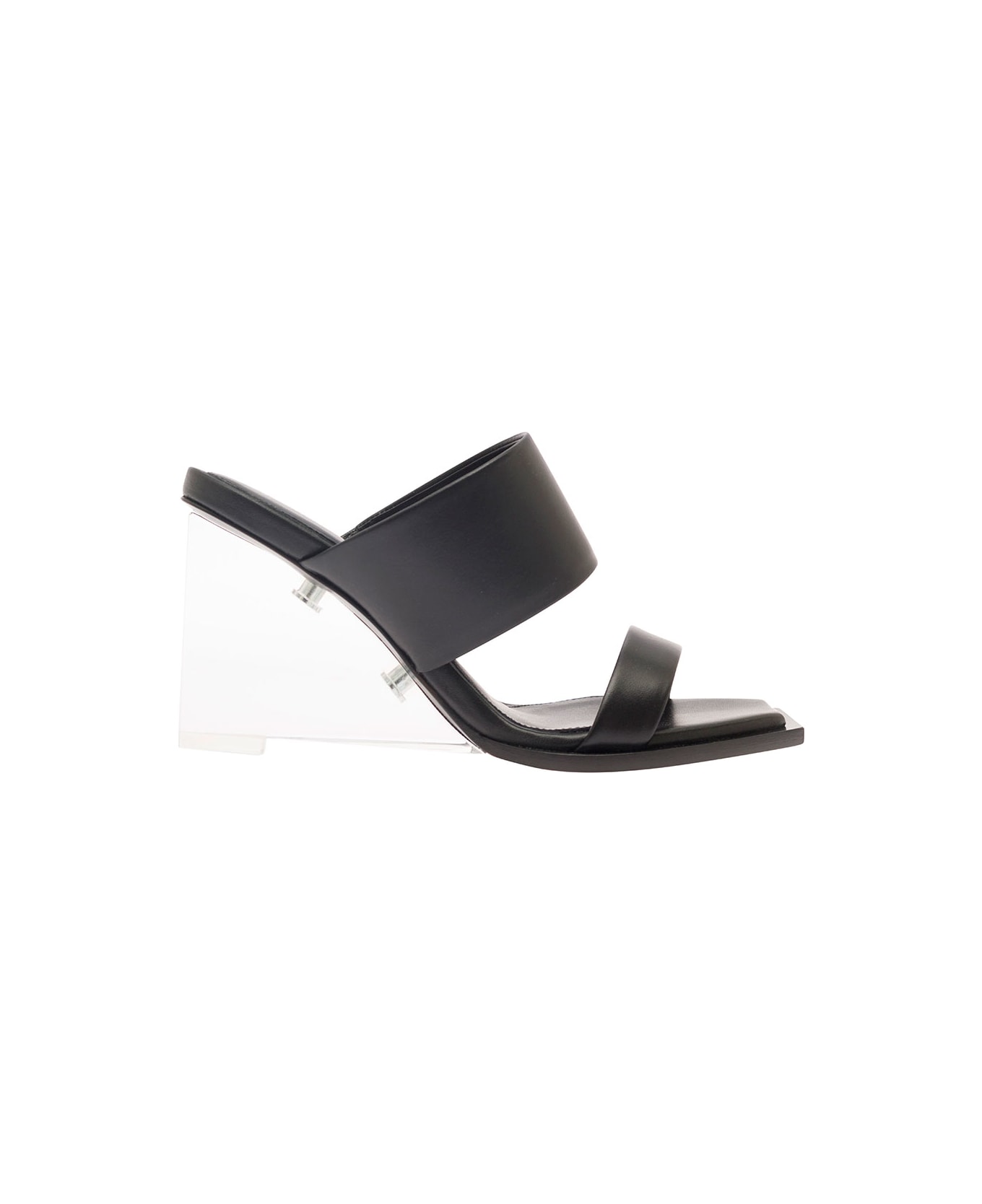 Alexander McQueen Black Wedge With Double Strap And Trasparent Plexiglass Heel In Smooth Leather Woman - Black