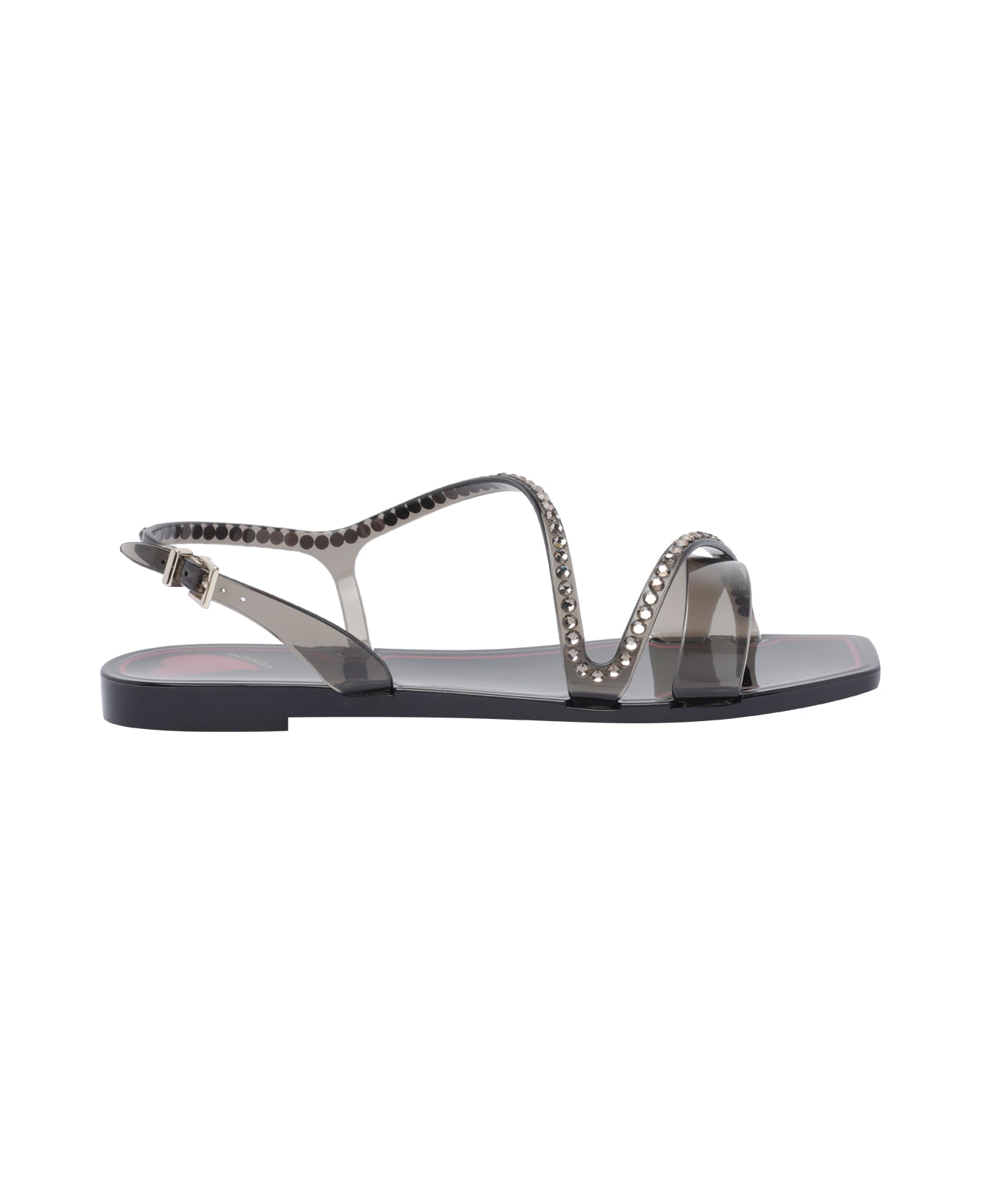 Menghi Rubber Flat Sandals - Black