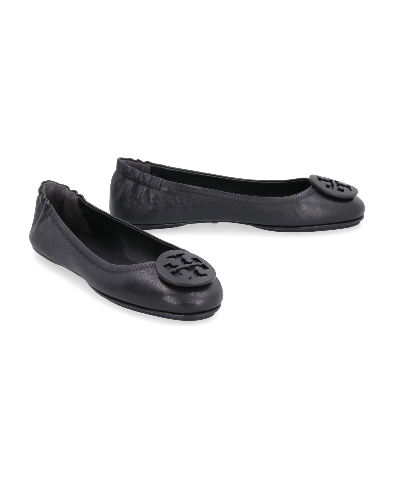 Tory Burch Minnie Travel Leather Ballet Flats - black