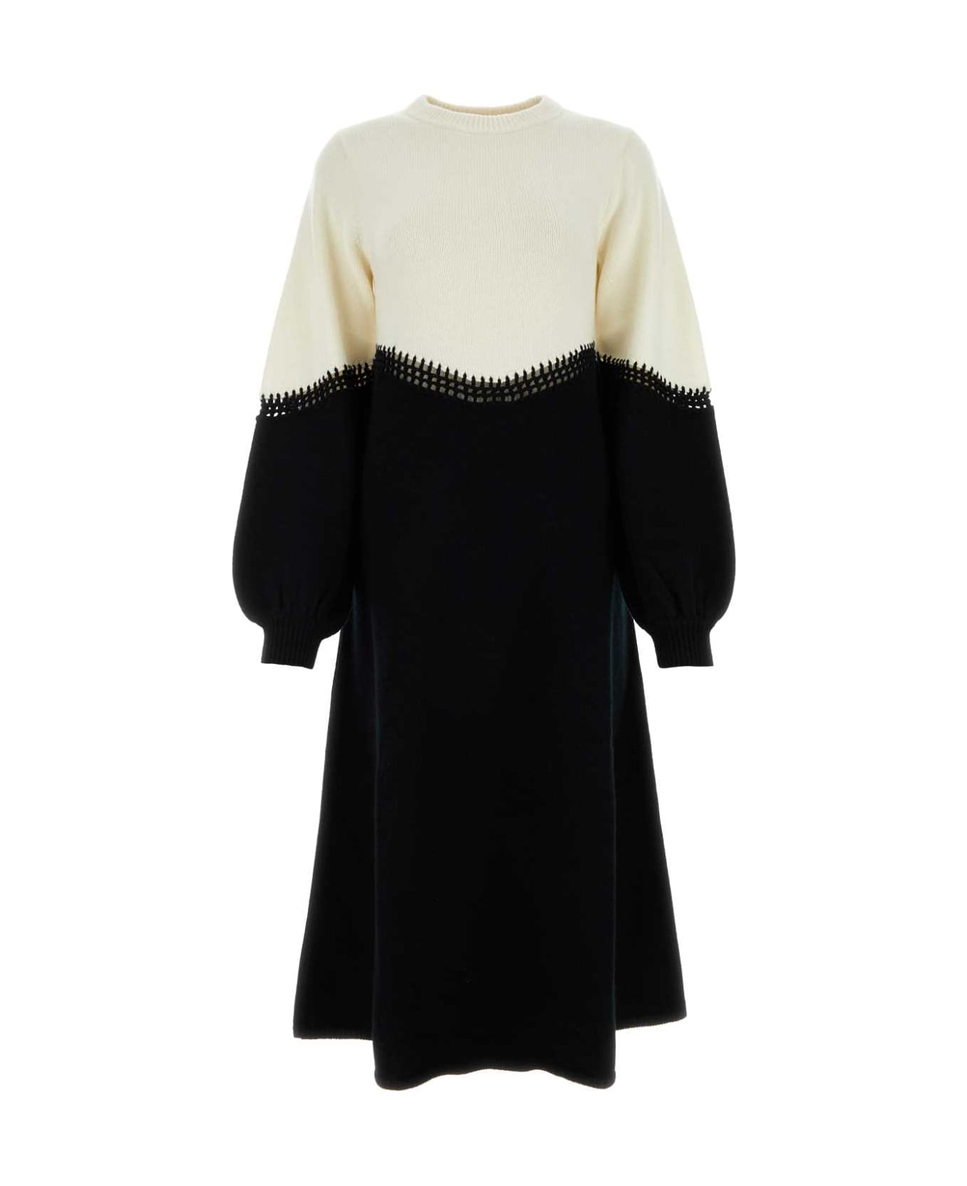 Chloé Two-tone Wool Blend Sweater Dress - BLACKWHITE1