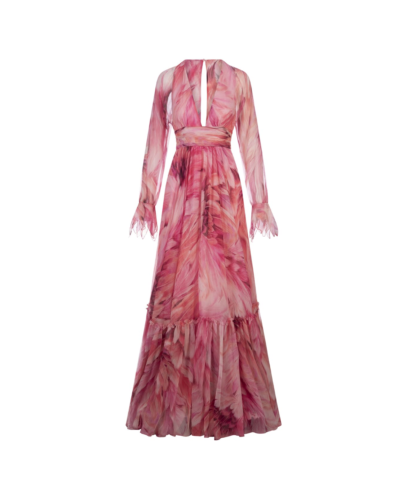 Roberto Cavalli Long Dress With Pink Plumage Print - Pink ワンピース＆ドレス