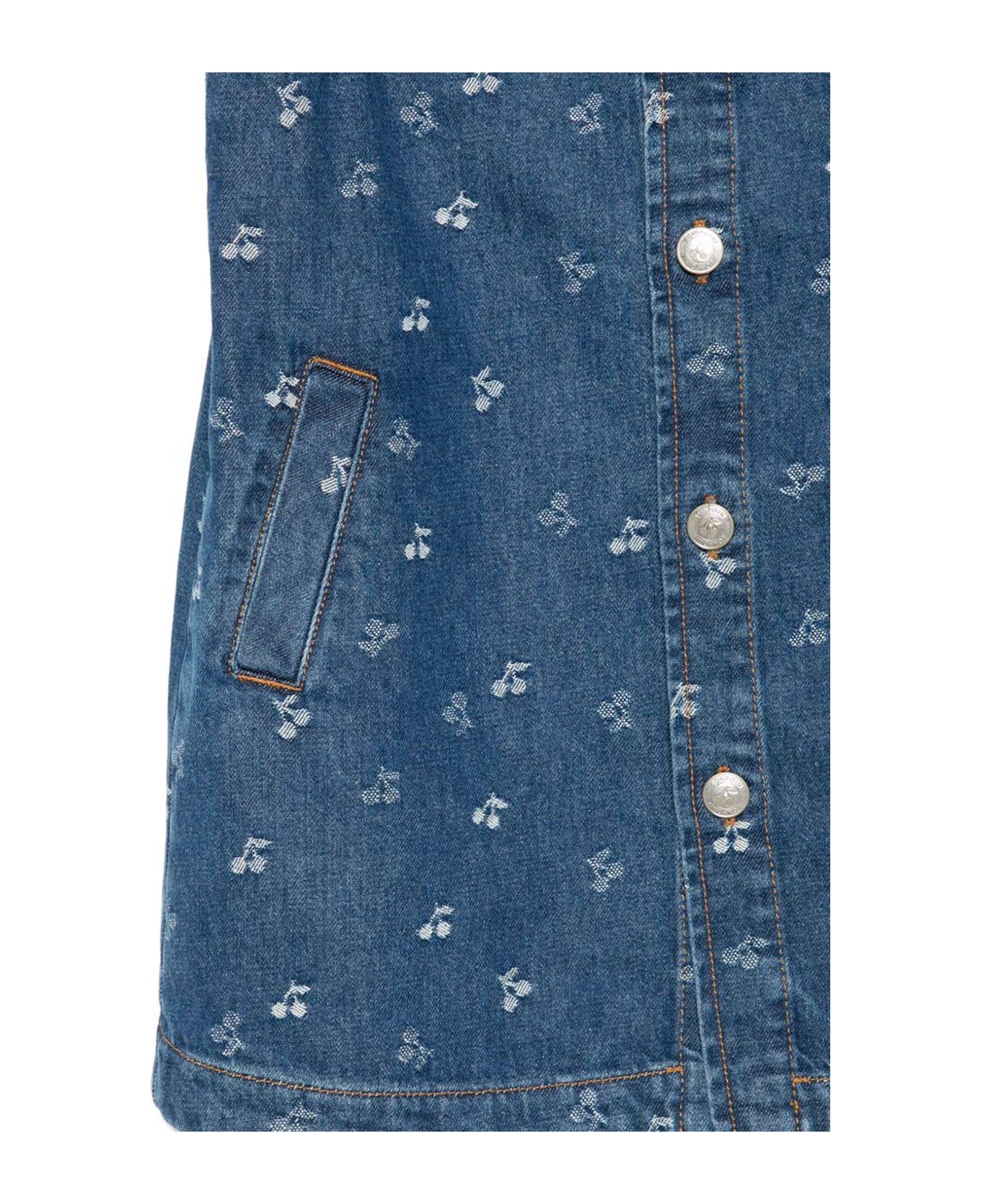 Bonpoint Denim Dress For Girl With Cherries - Denim