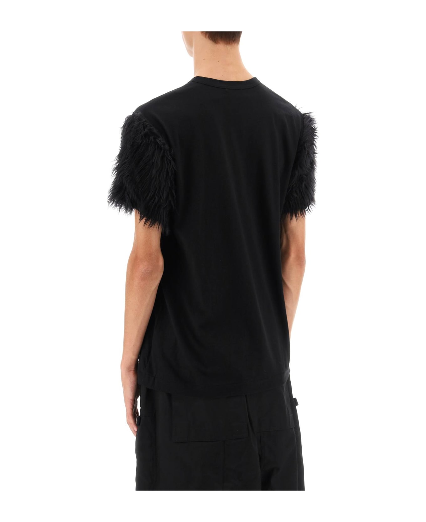 Comme Des Garçons Homme Plus Faux Fur Sleeve T-shirt - BLACK BLACK (Black)