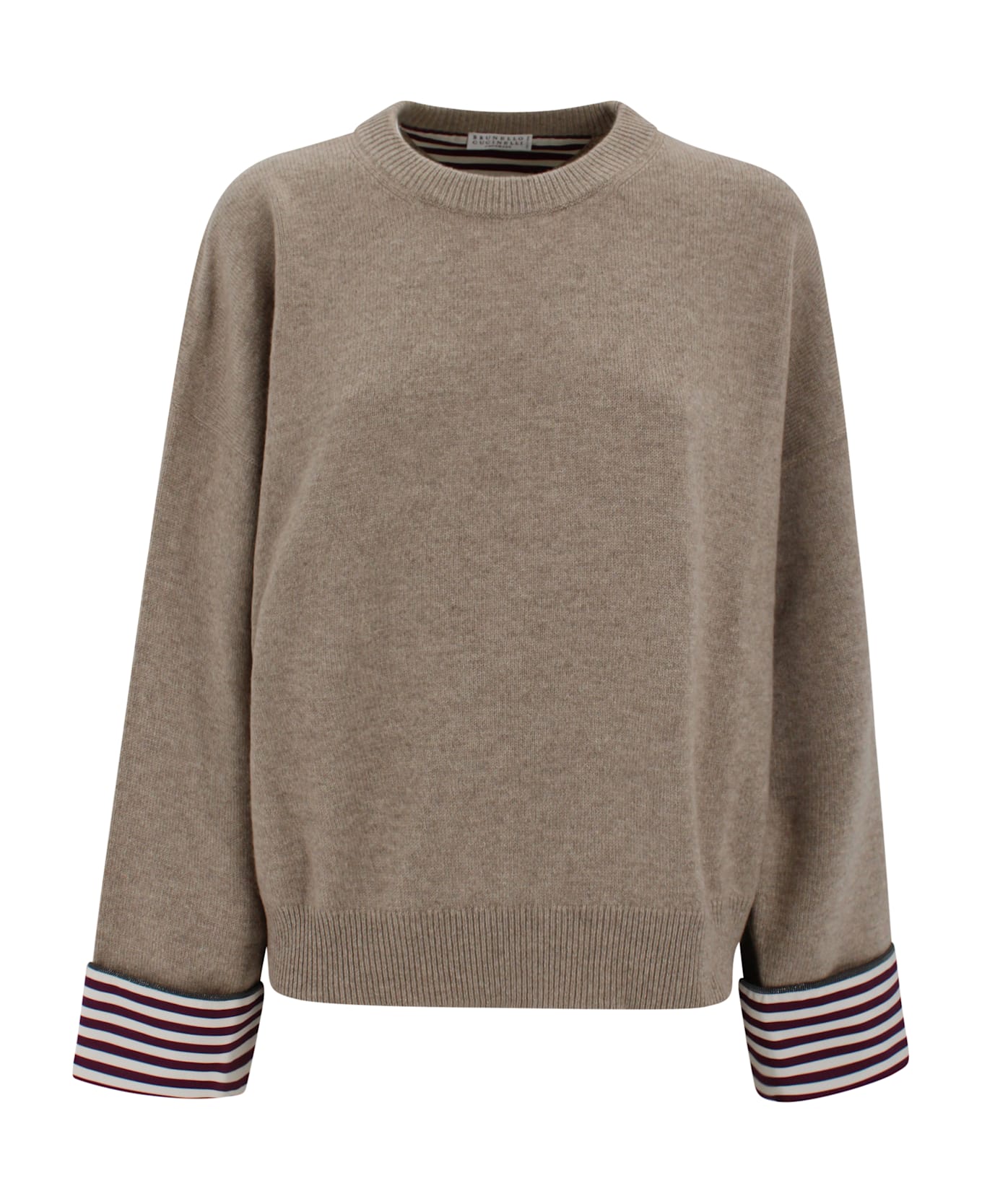 Brunello Cucinelli Cashmere Jumper With Shiny Shirt Details - Brown