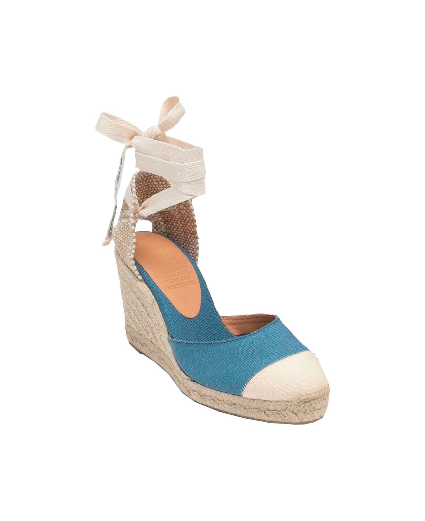 Castañer Blue Espardille Carina Sandals With Wedge Heel In Cotton Woman - Light blue ウェッジシューズ