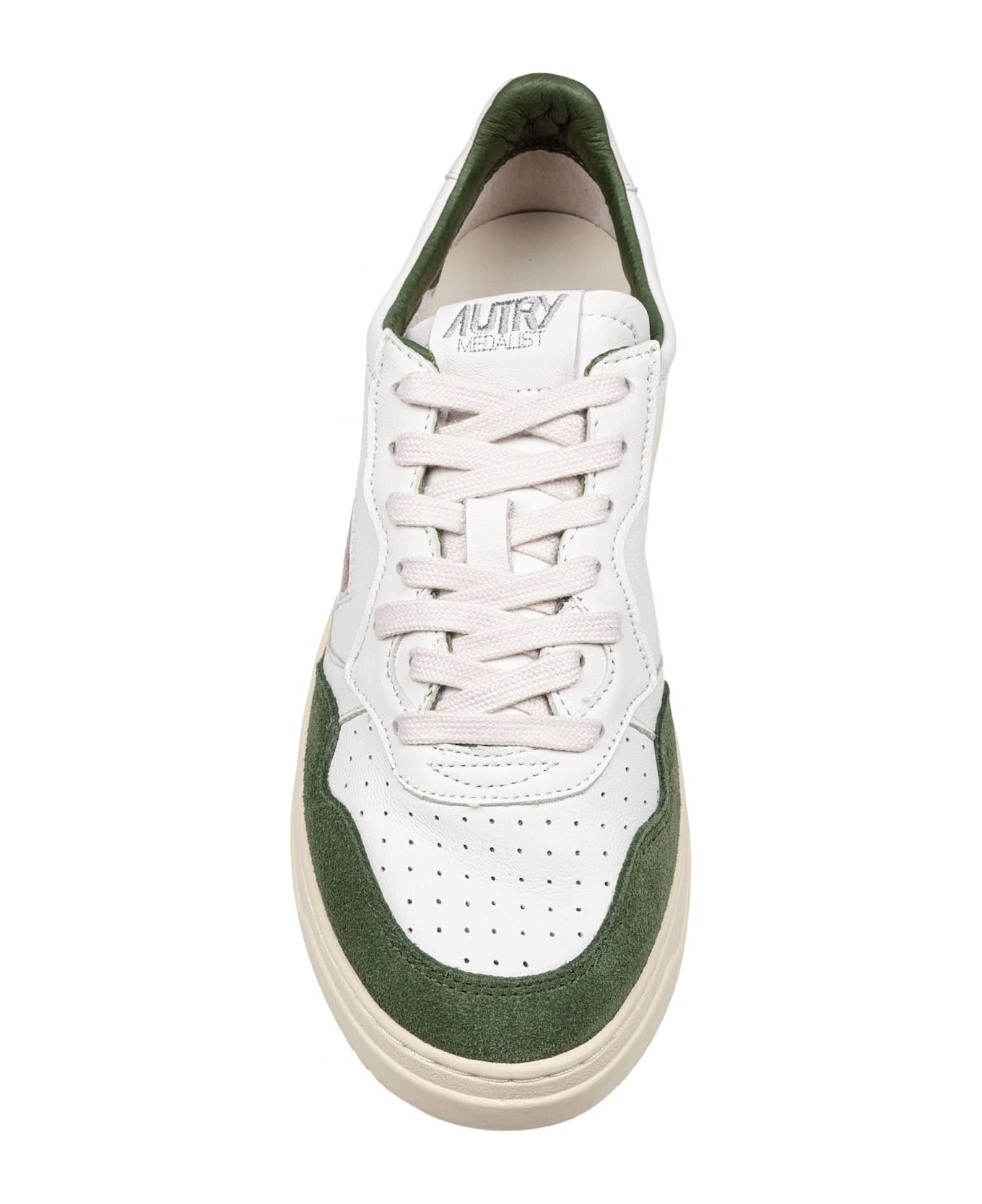 Autry Medalist Sneakers In Leather And Suede Color White And Green - White/Militar