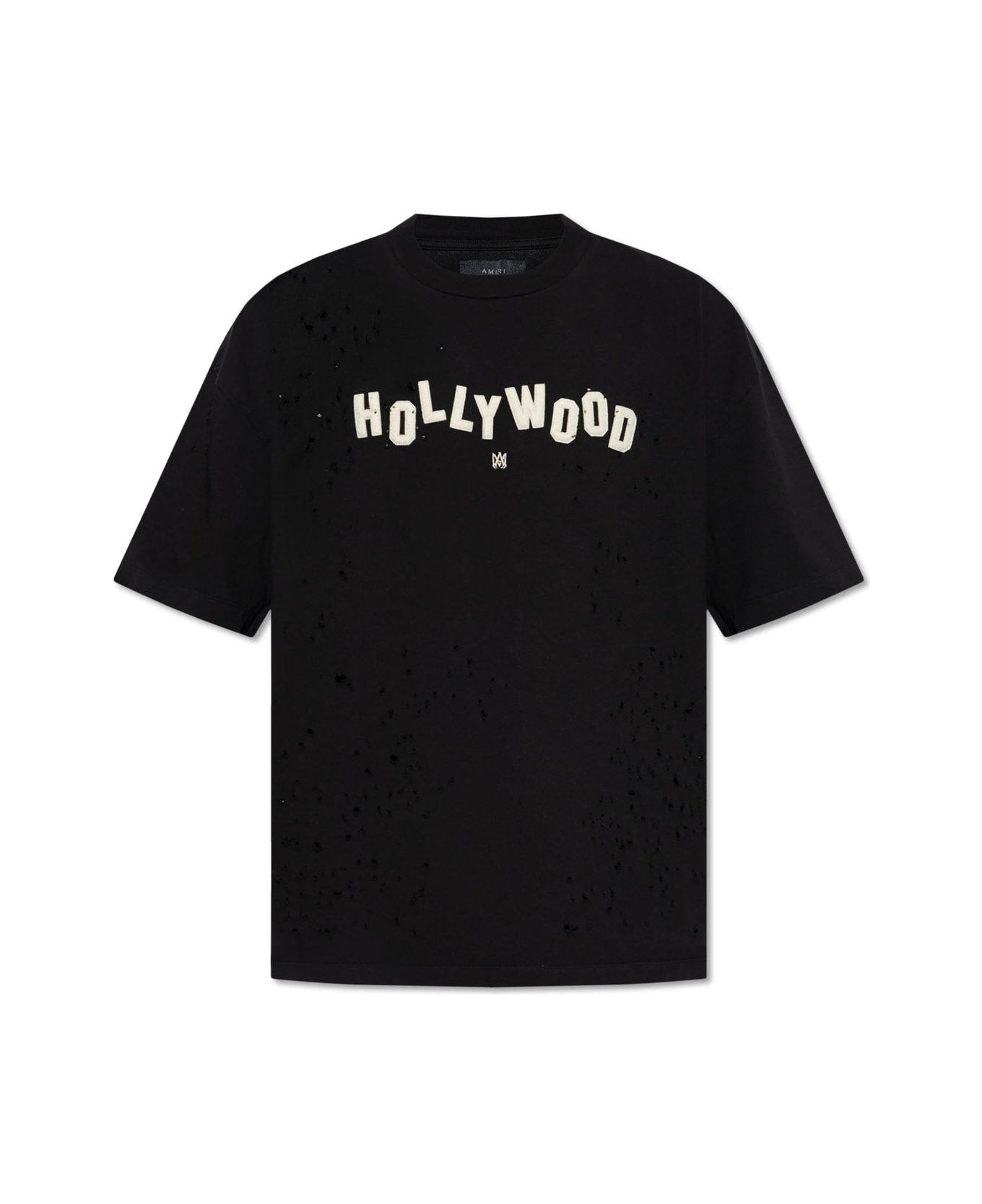 AMIRI Hollywood Distressed Drop Shoulder T-shirt - BLACK
