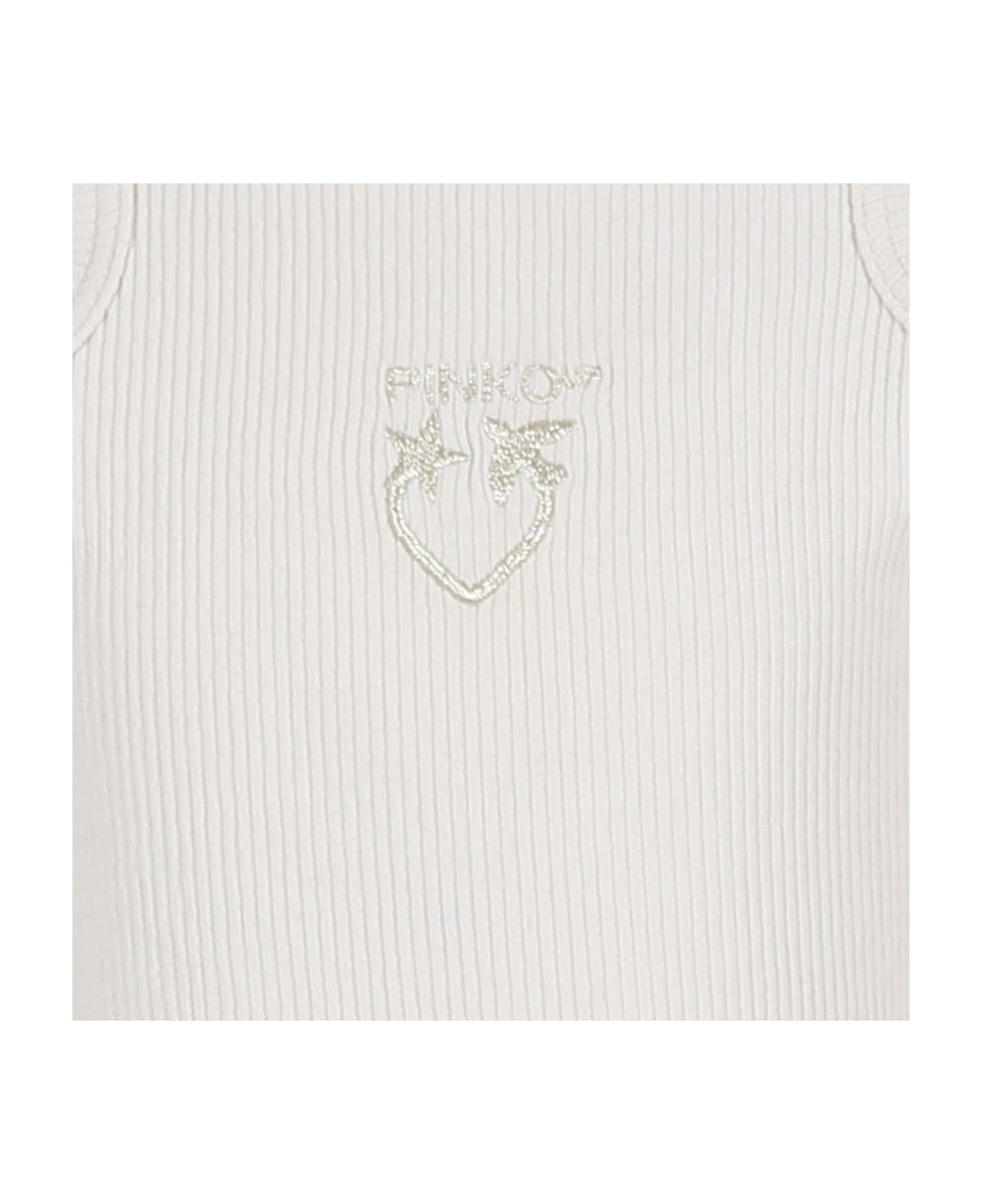 Pinko Ivory Dress For Girl With Logo - Ivory